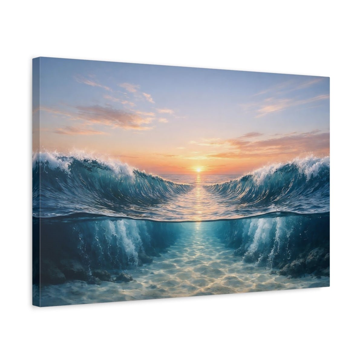 Nature Ocean Waves Blue Orange - Canvas Wall Art Print - YesArtYes