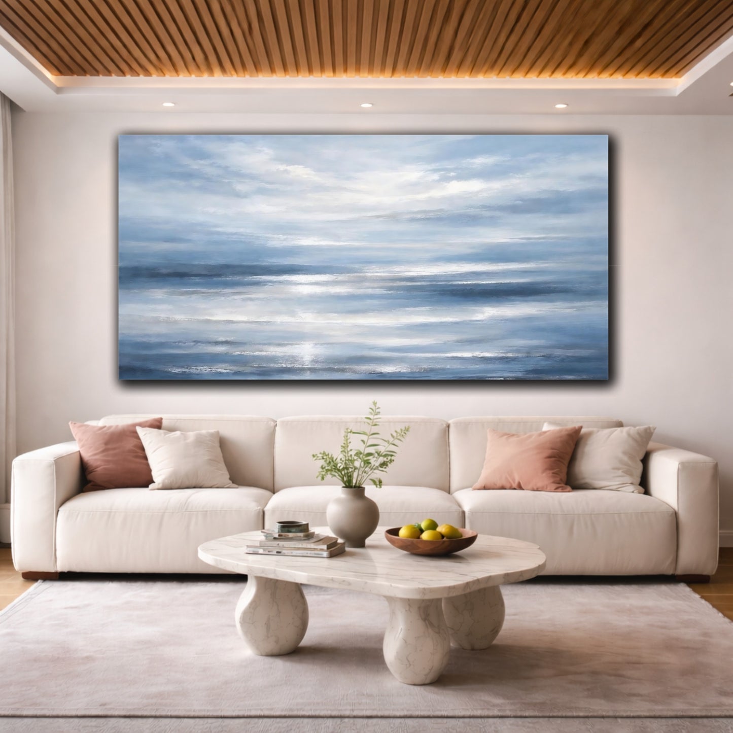 Mockup 3. Nature Ocean Waves Blue Seascape shown as stretched canvas wall art