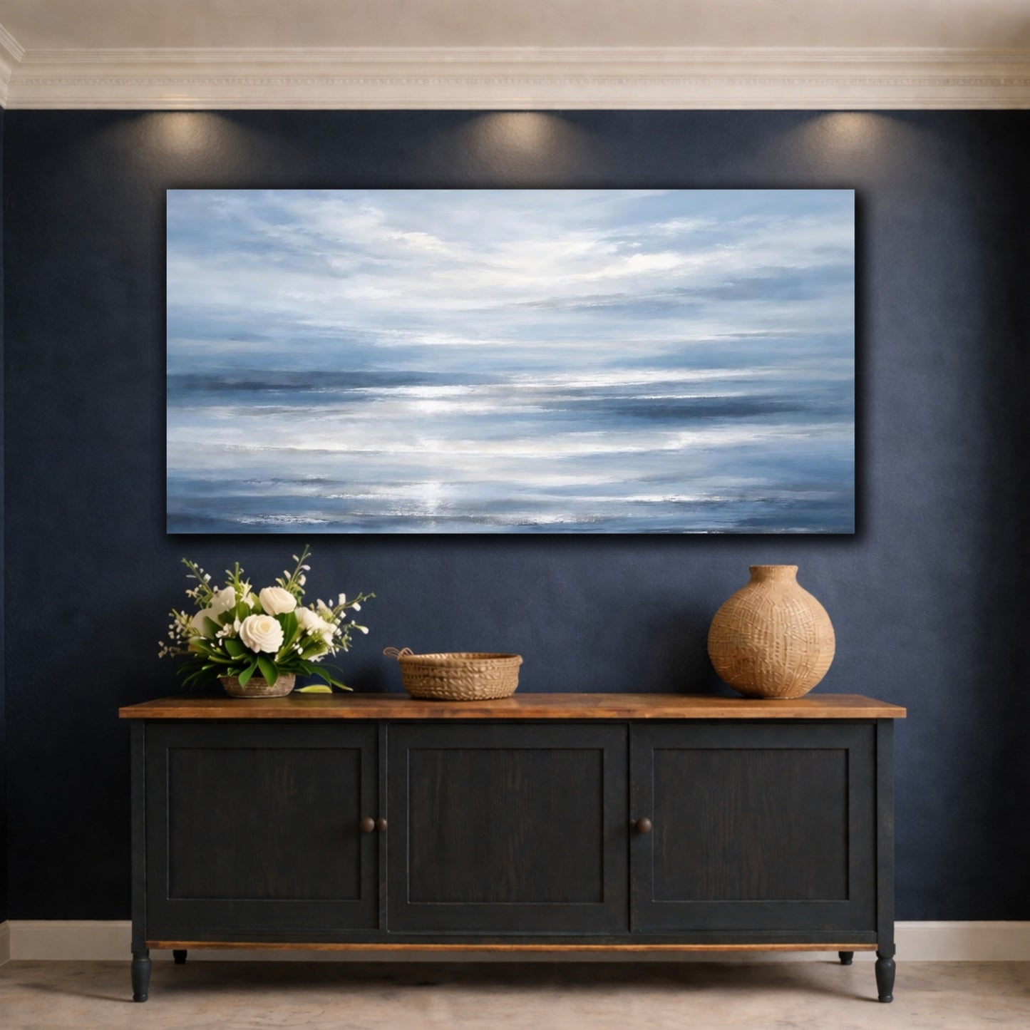 Mockup 4. Nature Ocean Waves Blue Seascape shown as stretched canvas wall art