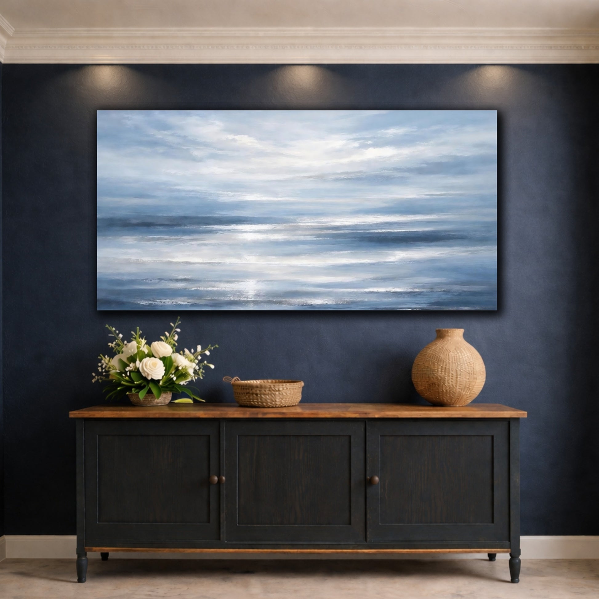 Mockup 4. Nature Ocean Waves Blue Seascape shown as stretched canvas wall art