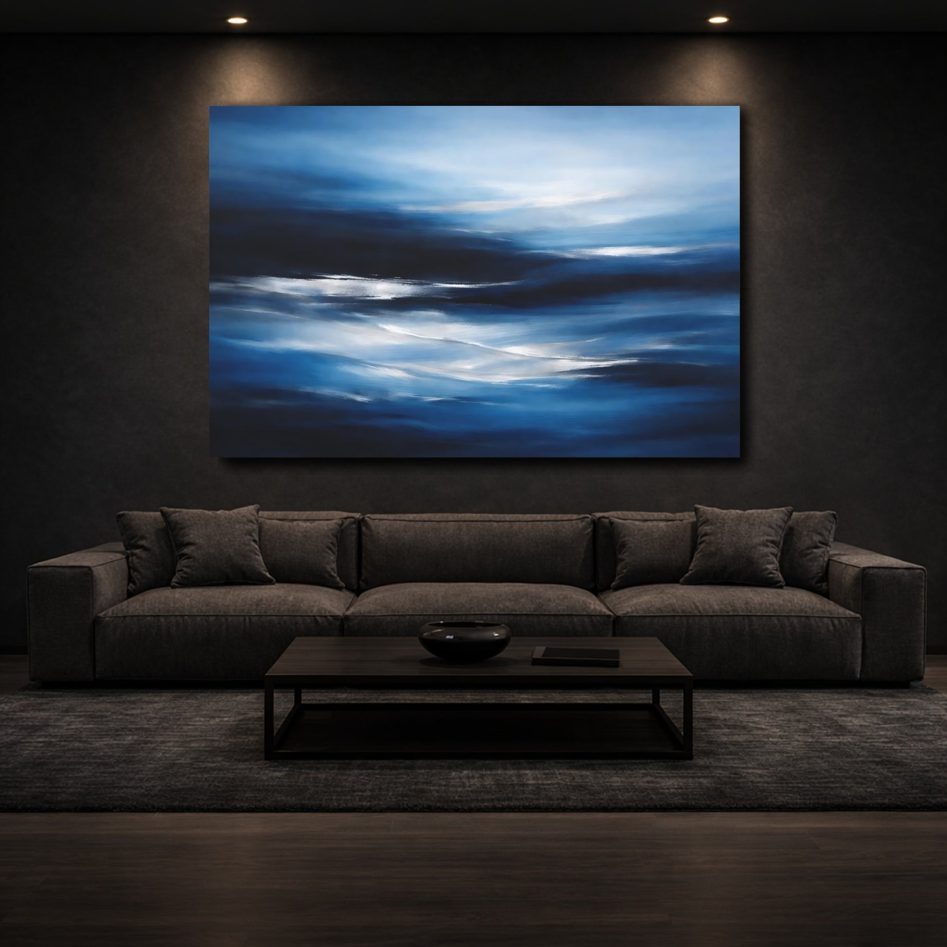Mockup 2. Nature Ocean Waves Blue Waves shown as stretched canvas wall art