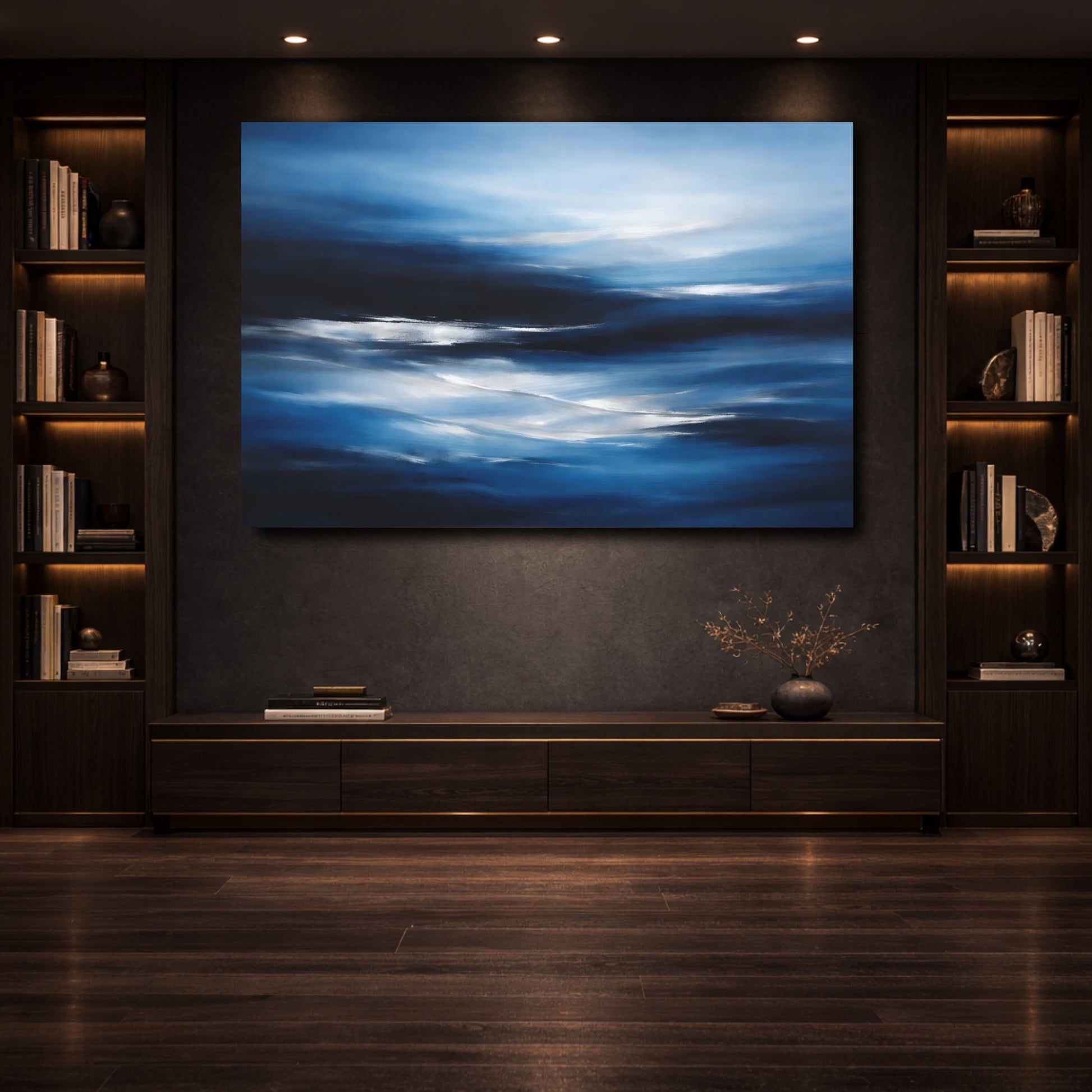 Mockup 3. Nature Ocean Waves Blue Waves shown as stretched canvas wall art