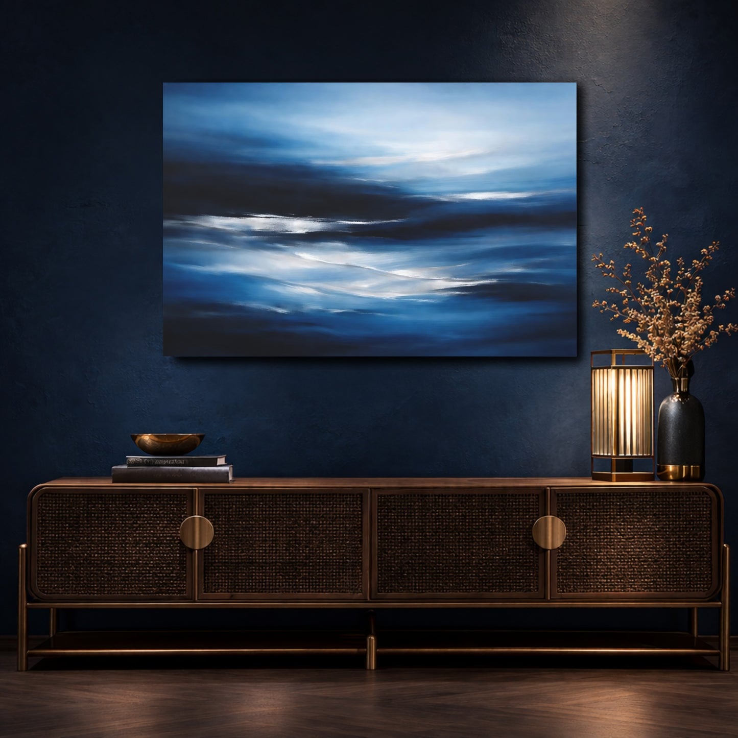 Mockup 4. Nature Ocean Waves Blue Waves shown as stretched canvas wall art