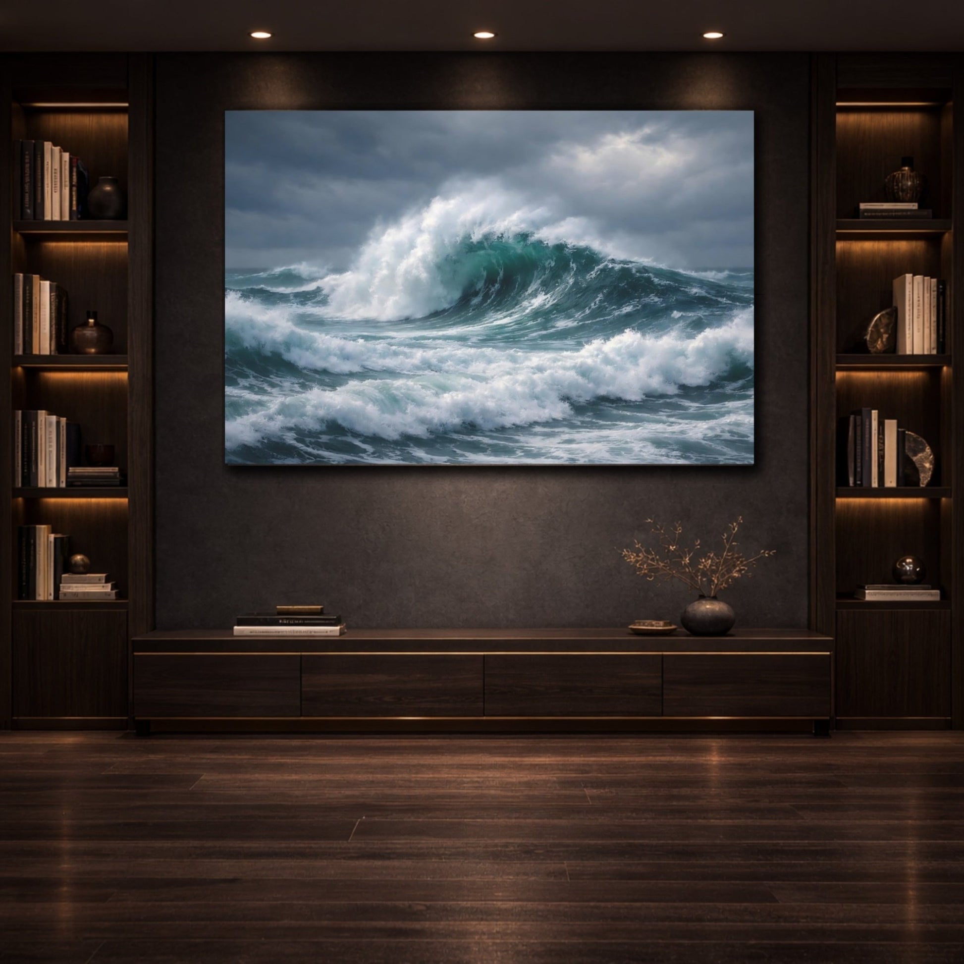 Nature Ocean Waves Deep Blue - Canvas Wall Art Print - YesArtYes