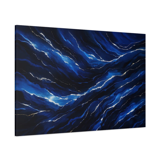 Main Mockup. Nature Ocean Waves Deep Blue Waves shown as stretched canvas wall art