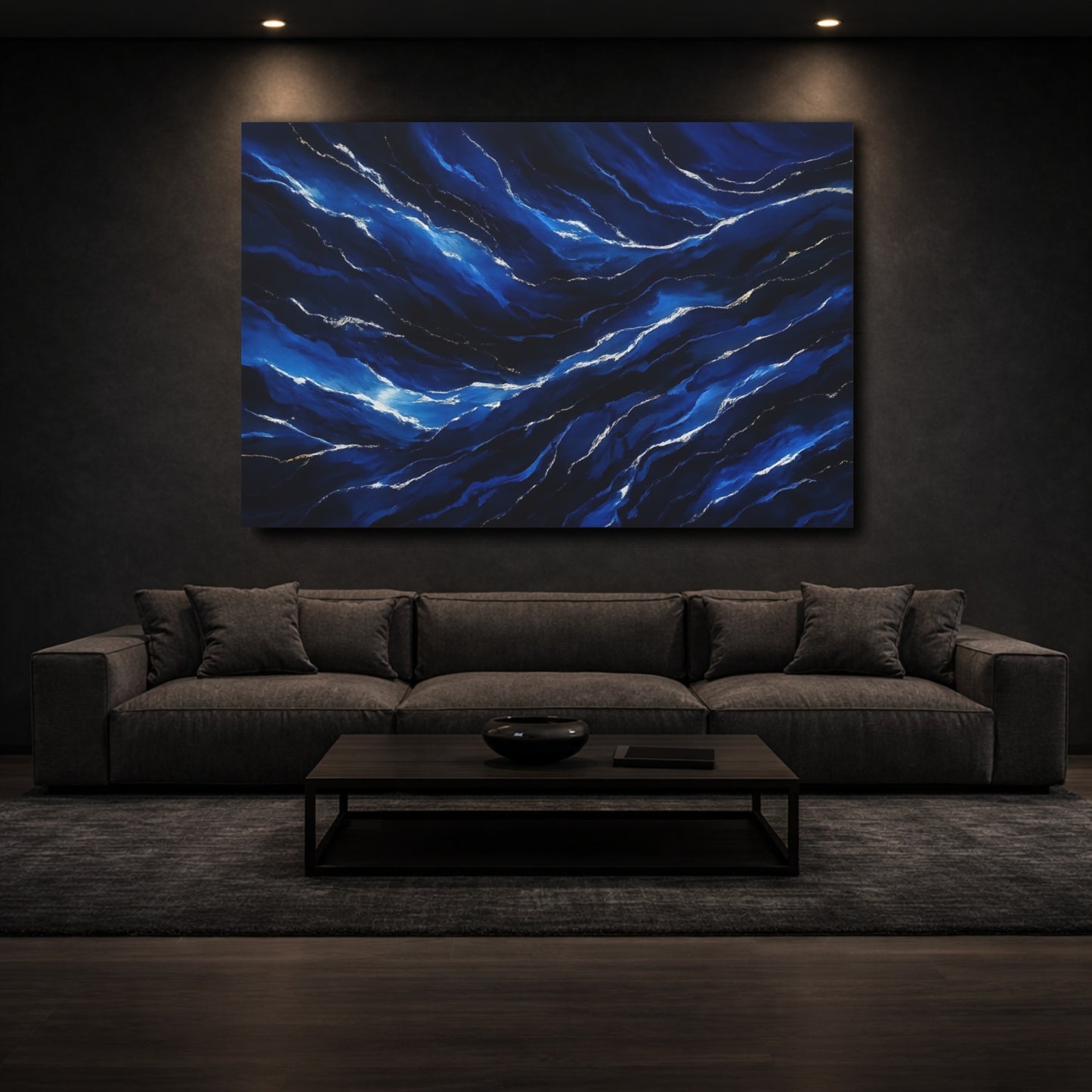 Mockup 2. Nature Ocean Waves Deep Blue Waves shown as stretched canvas wall art