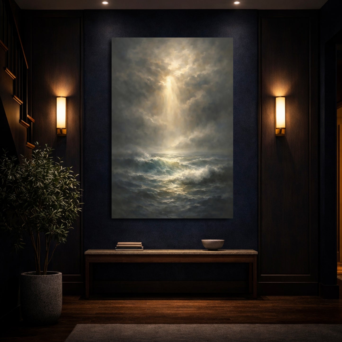 Mockup 3. Nature Ocean Waves Dramatic Ocean Art shown as stretched canvas wall art