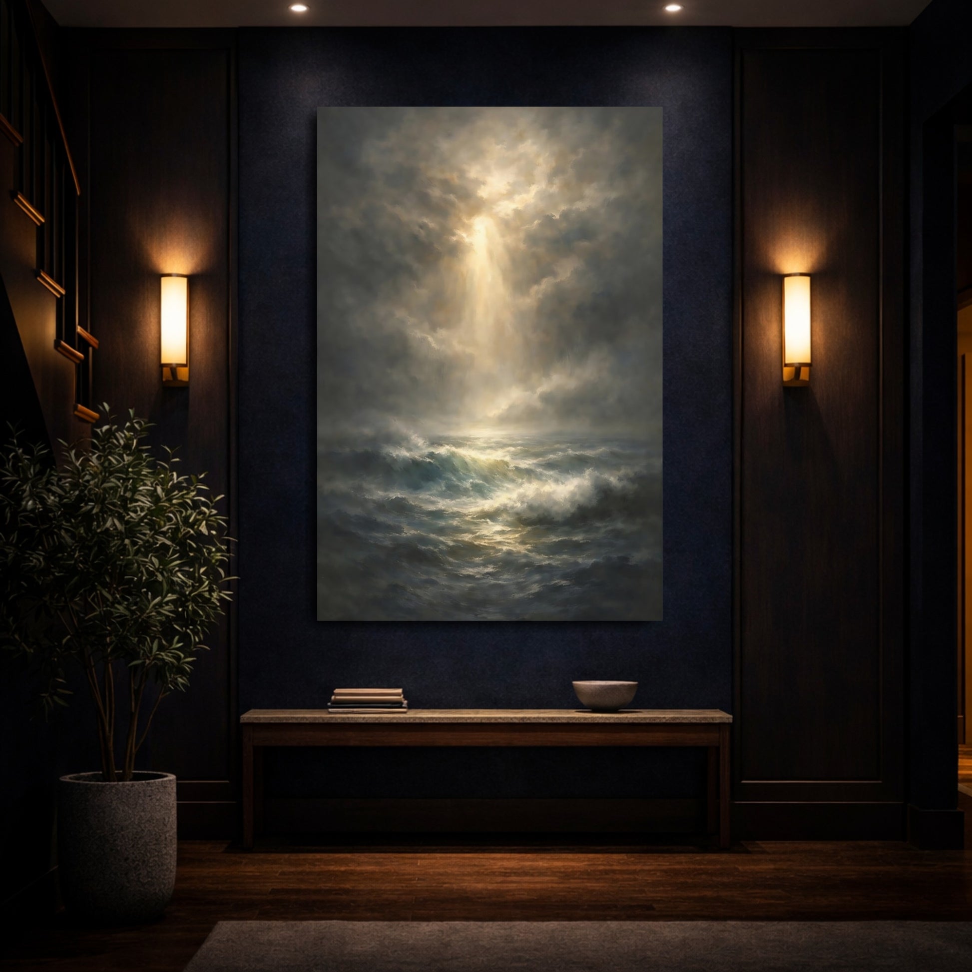 Mockup 3. Nature Ocean Waves Dramatic Ocean Art shown as stretched canvas wall art