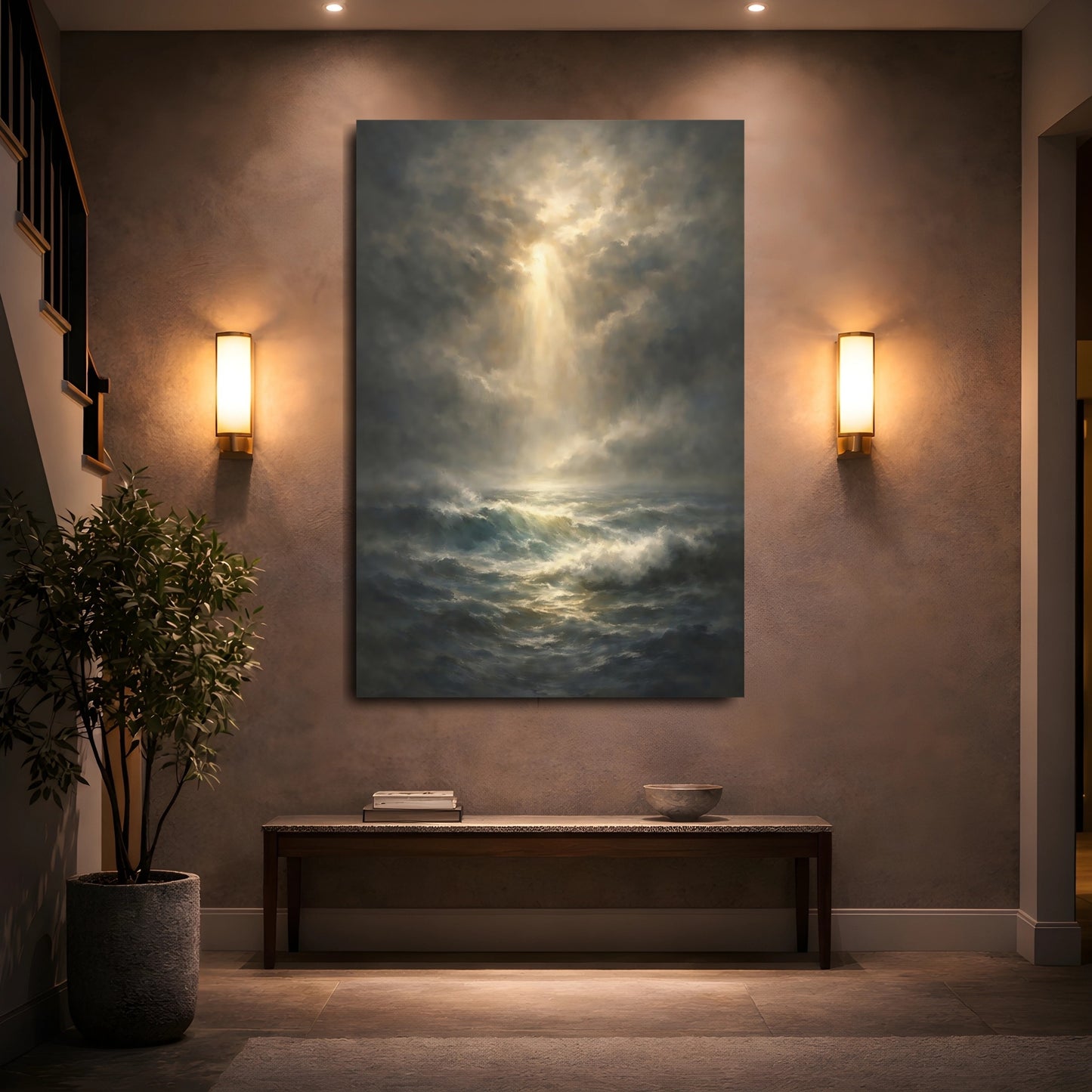 Mockup 4. Nature Ocean Waves Dramatic Ocean Art shown as stretched canvas wall art