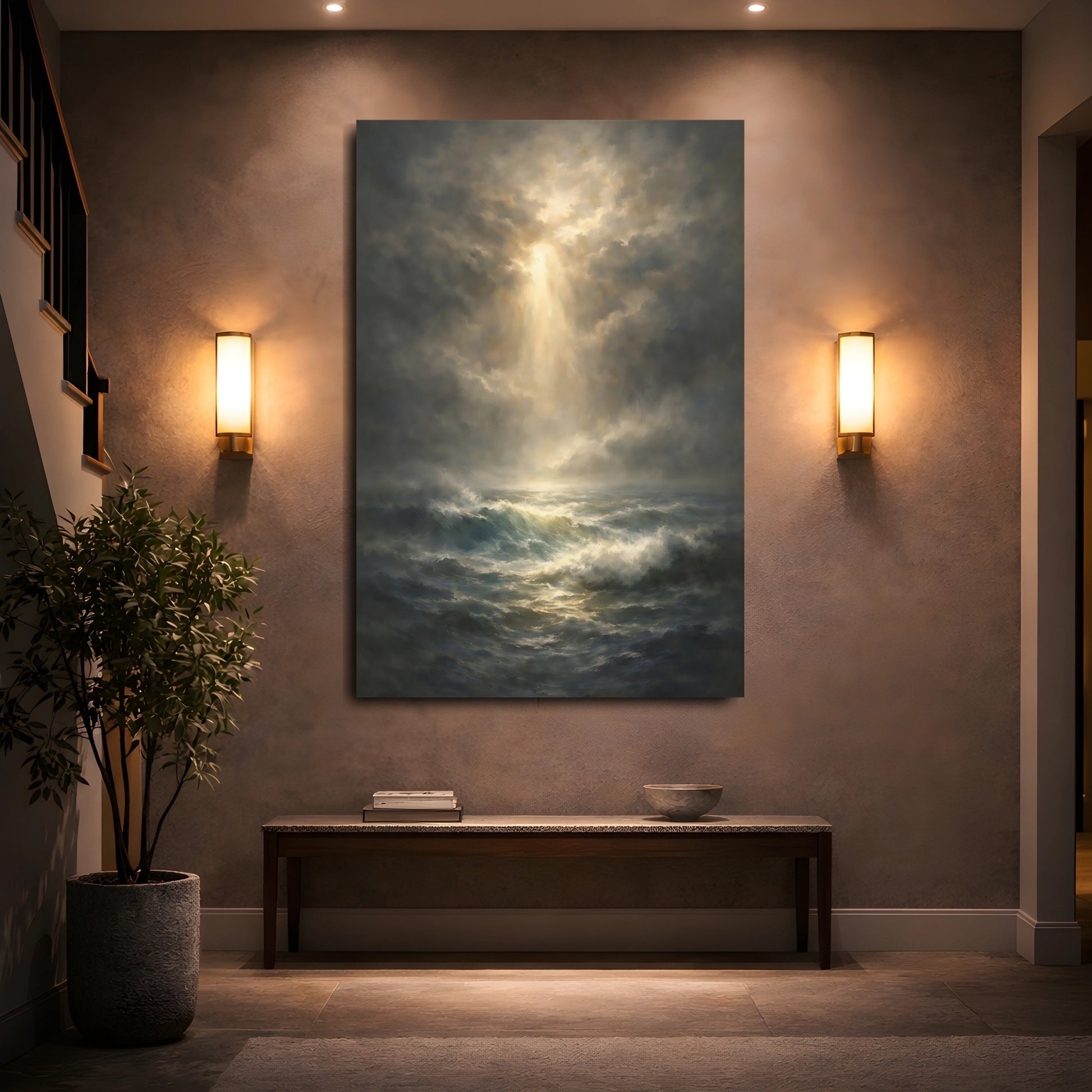 Mockup 4. Nature Ocean Waves Dramatic Ocean Art shown as stretched canvas wall art