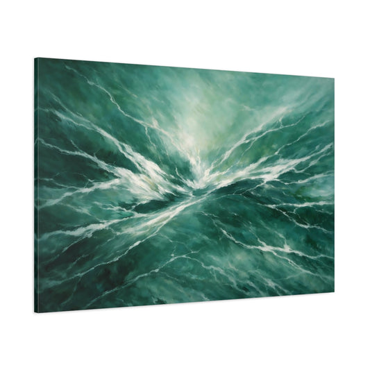 Main Mockup. Nature Ocean Waves Emerald Ocean shown as stretched canvas wall art