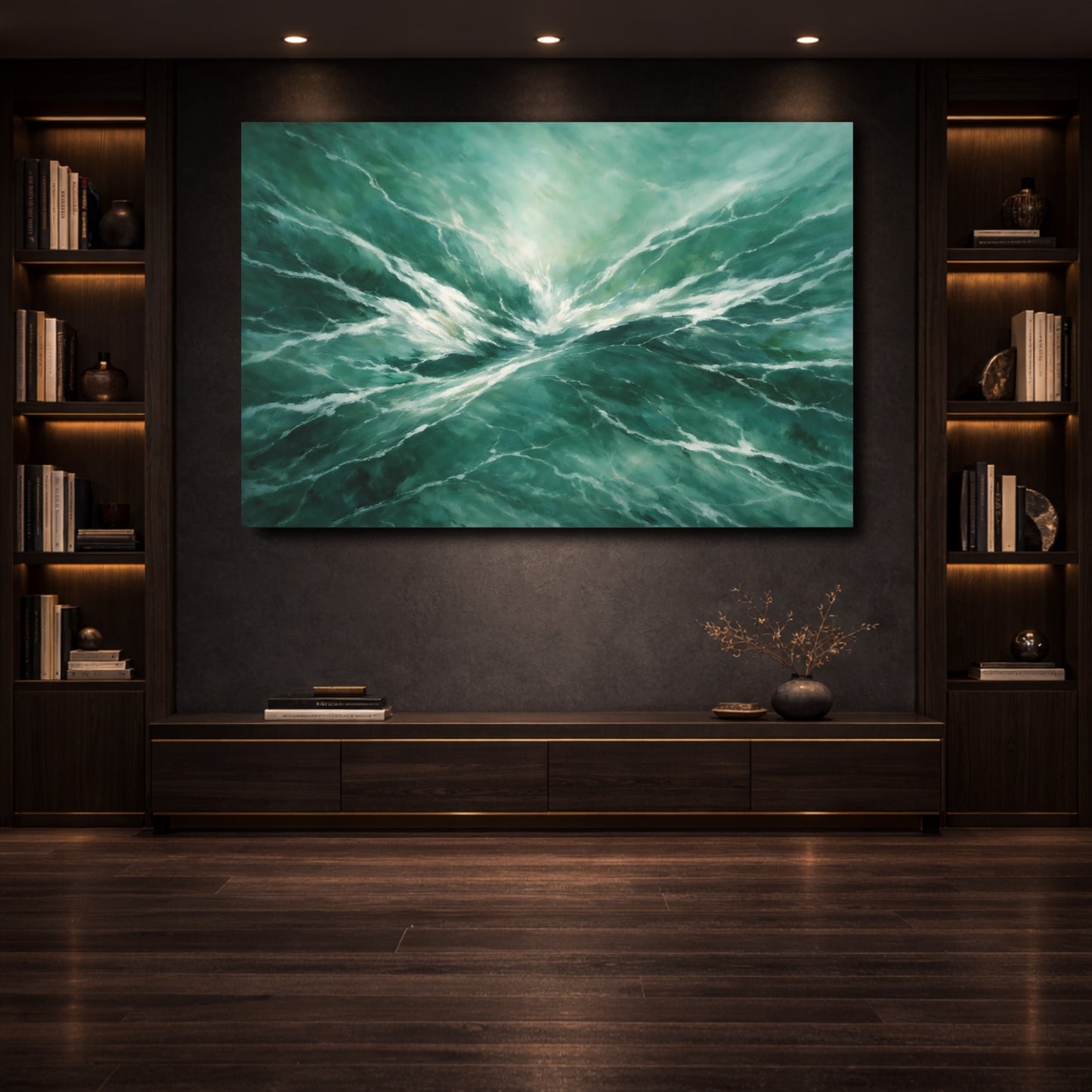 Mockup 3. Nature Ocean Waves Emerald Ocean shown as stretched canvas wall art