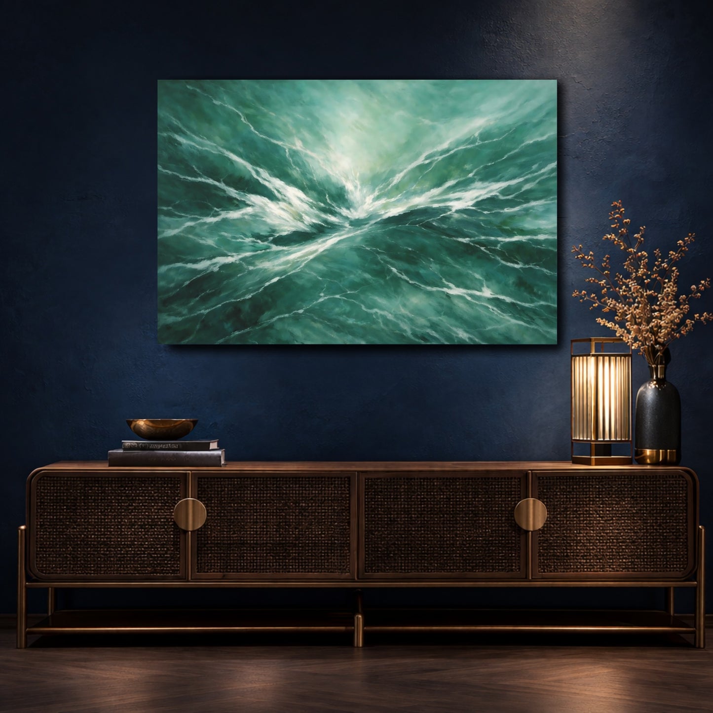Mockup 4. Nature Ocean Waves Emerald Ocean shown as stretched canvas wall art
