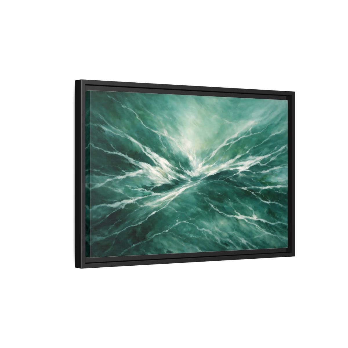 Side Mockup 3. Nature Ocean Waves Green Ocean Waves shown as stretched canvas wall art
