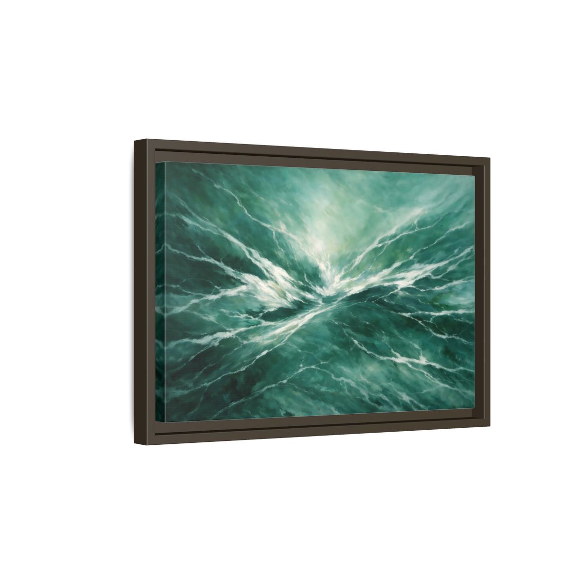 Side Mockup 5. Nature Ocean Waves Green Ocean Waves shown as stretched canvas wall art