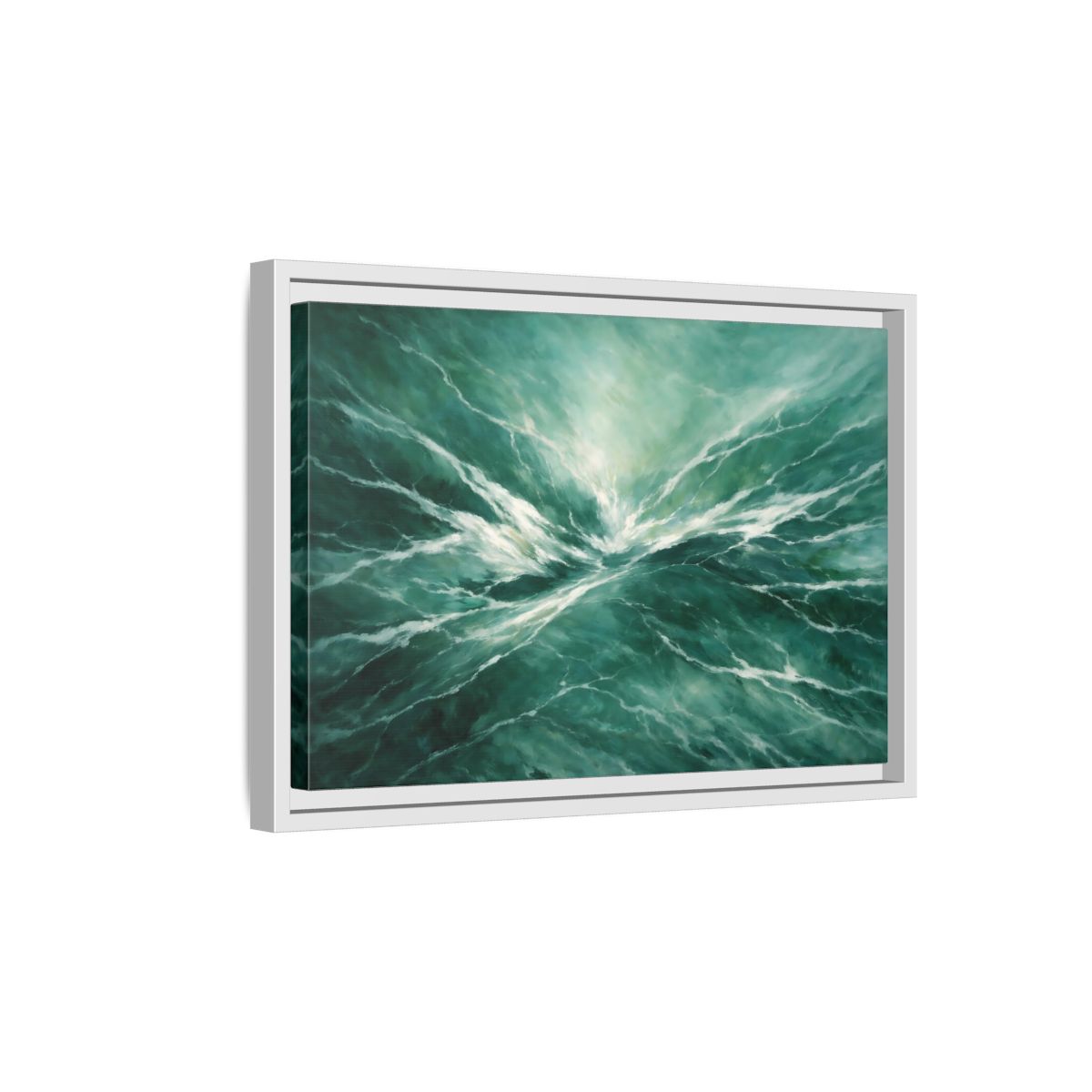 Side Mockup 4. Nature Ocean Waves Green Ocean Waves shown as stretched canvas wall art