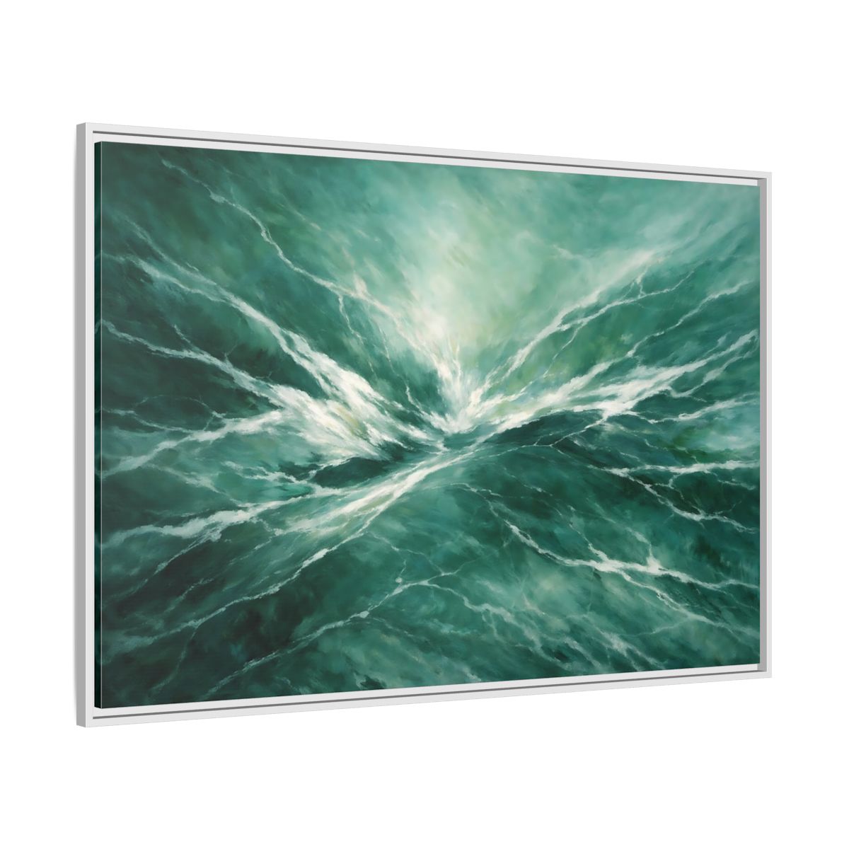 Side Mockup 7. Nature Ocean Waves Green Ocean Waves shown as stretched canvas wall art