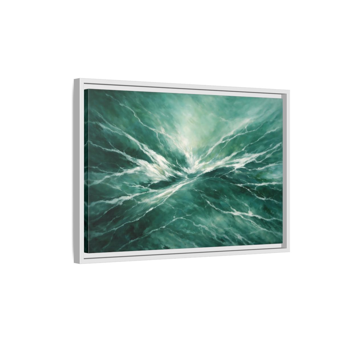 Side Mockup 1. Nature Ocean Waves Green Ocean Waves shown as stretched canvas wall art