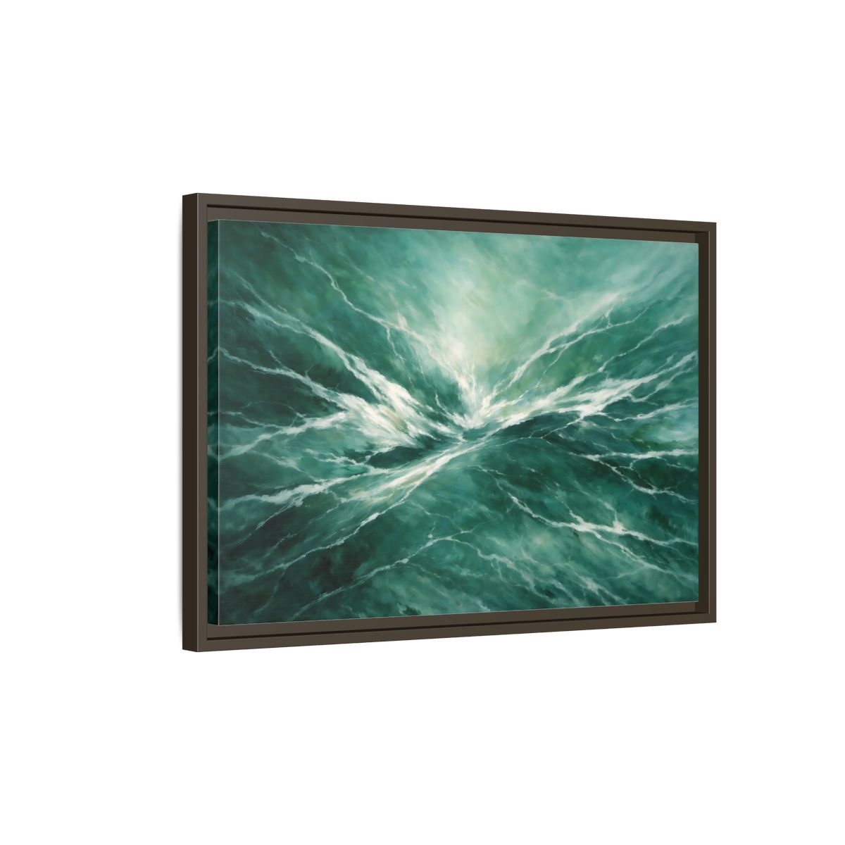 Side Mockup 2. Nature Ocean Waves Green Ocean Waves shown as stretched canvas wall art