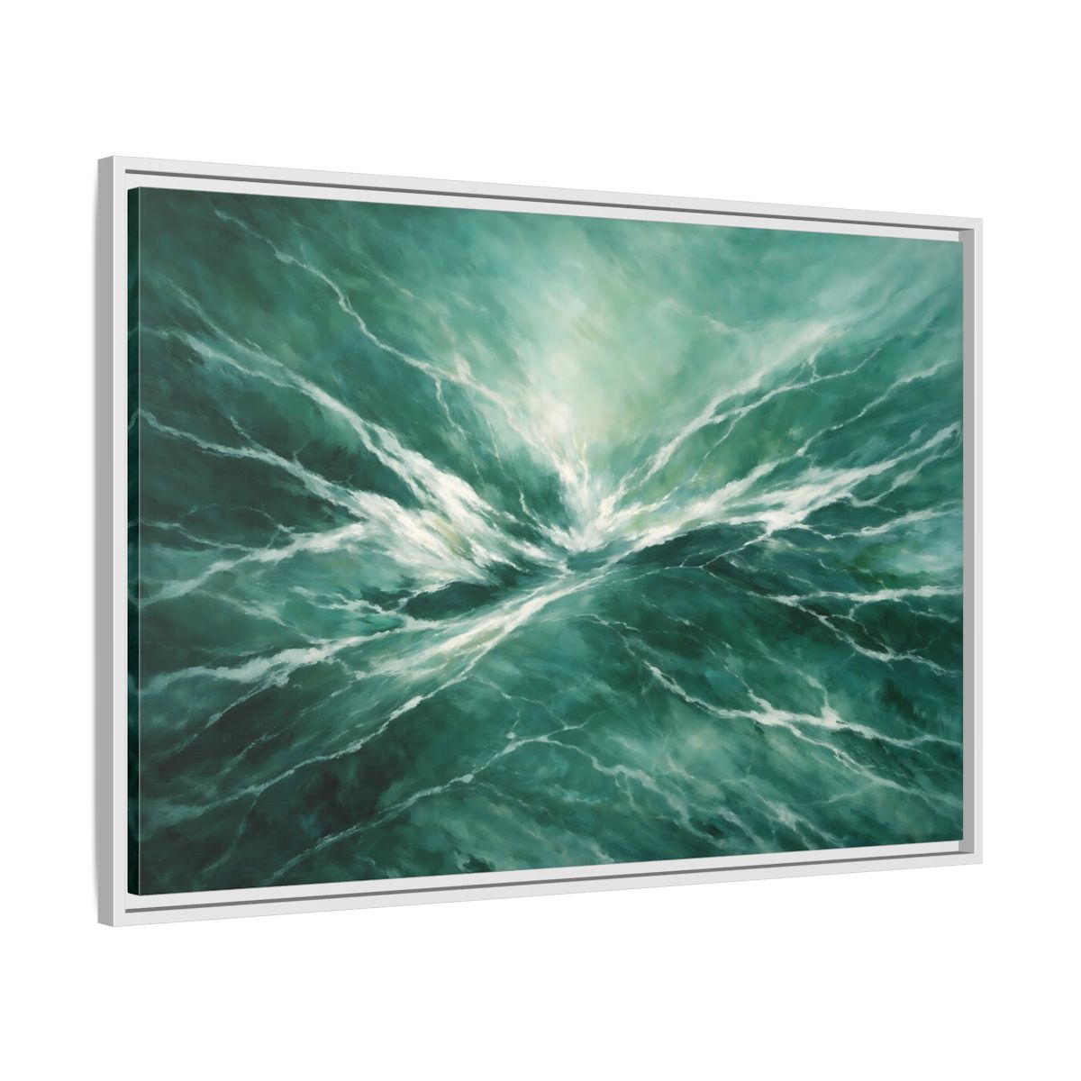 Side Mockup 8. Nature Ocean Waves Green Ocean Waves shown as stretched canvas wall art