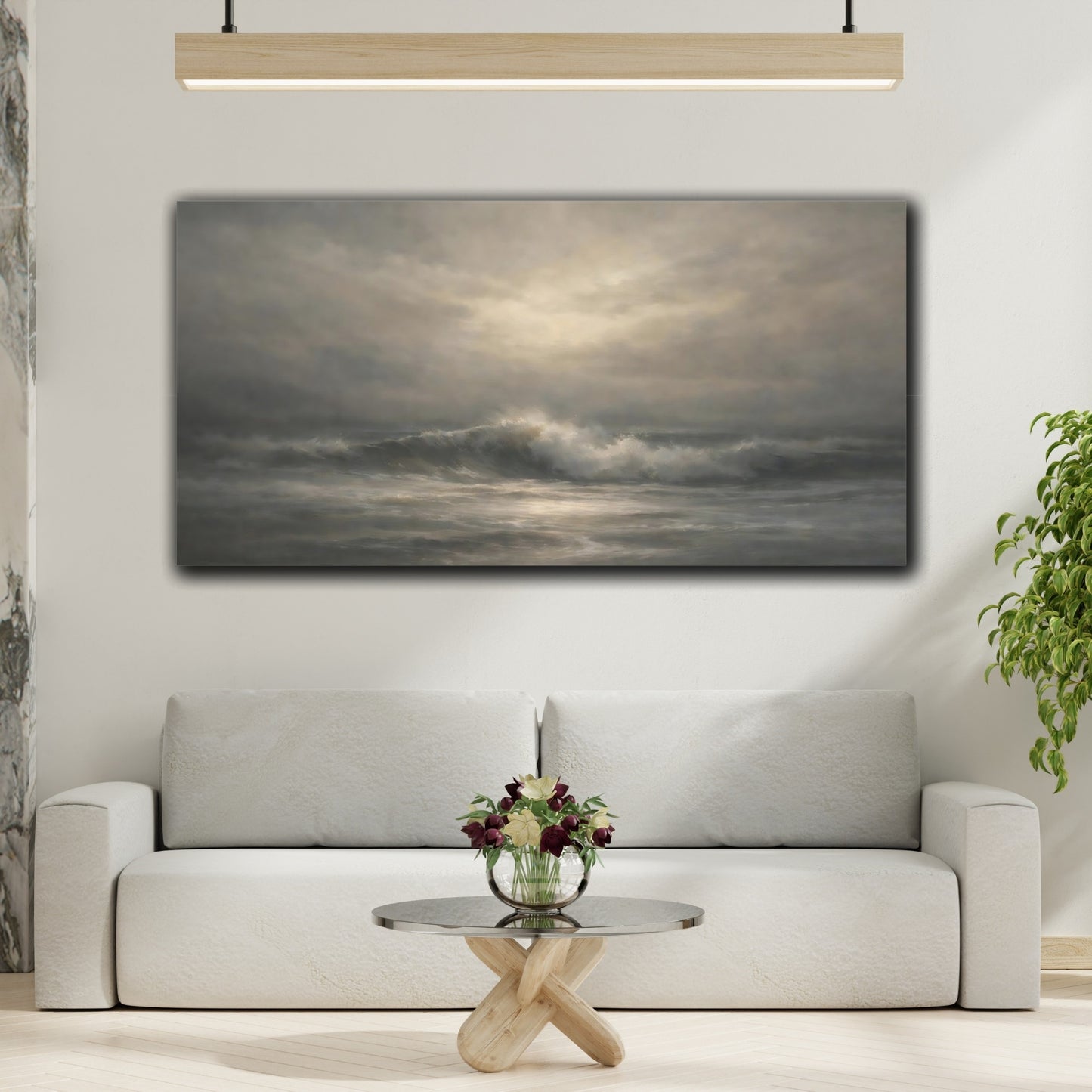 Mockup 3. Nature Ocean Waves Monochrome Ocean shown as stretched canvas wall art