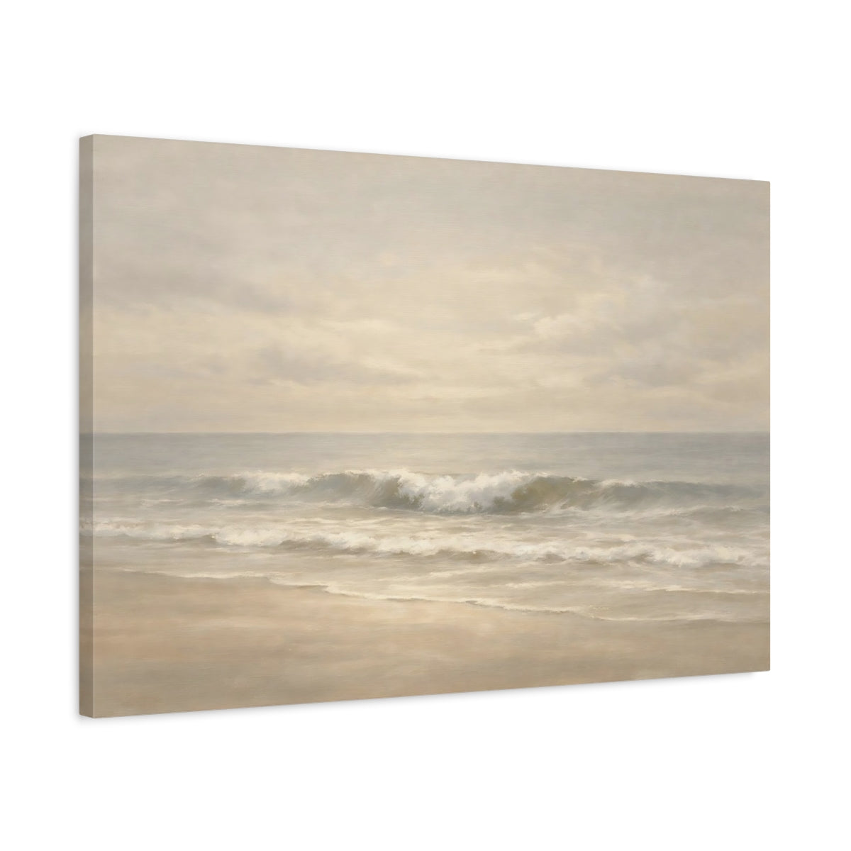 Side Mockup 2. Nature Ocean Waves Neutral Beach Waves shown as stretched canvas wall art