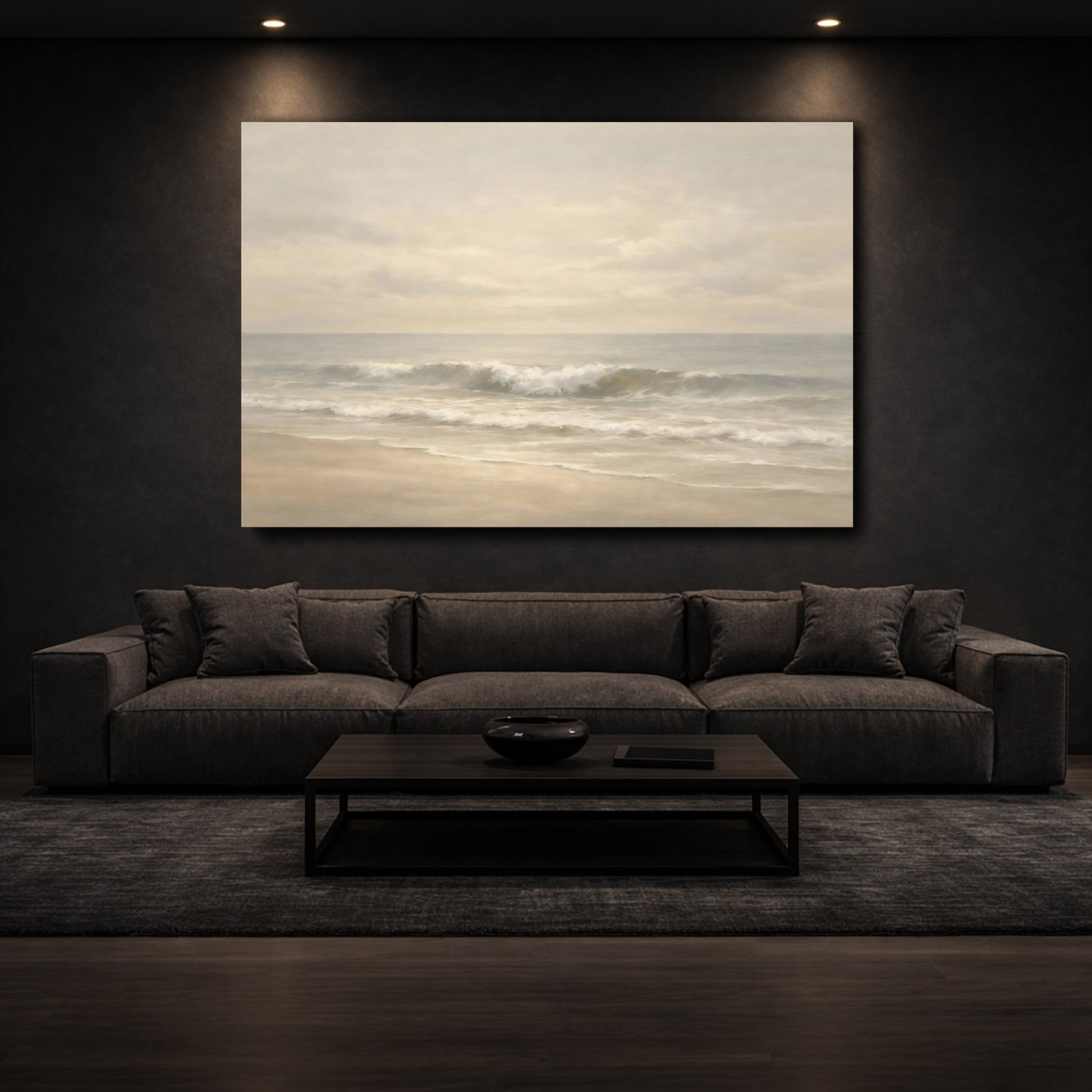 Mockup 2. Nature Ocean Waves Neutral Beach Waves shown as stretched canvas wall art