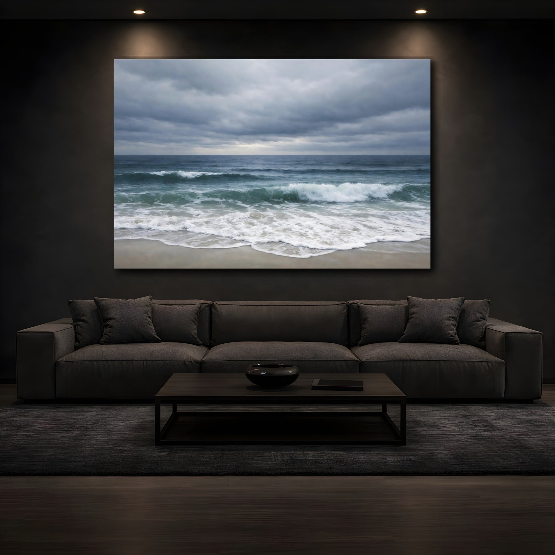 Mockup 2. Nature Ocean Waves Ocean Beach Sky shown as stretched canvas wall art