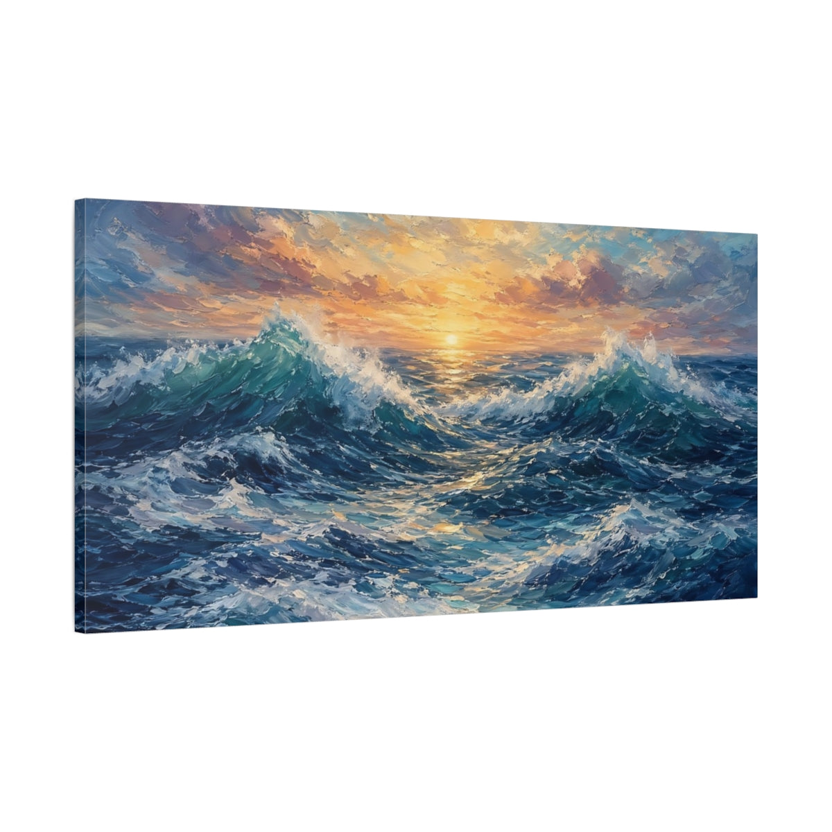 Main Mockup. Nature Ocean Waves Ocean Sunset shown as stretched canvas wall art