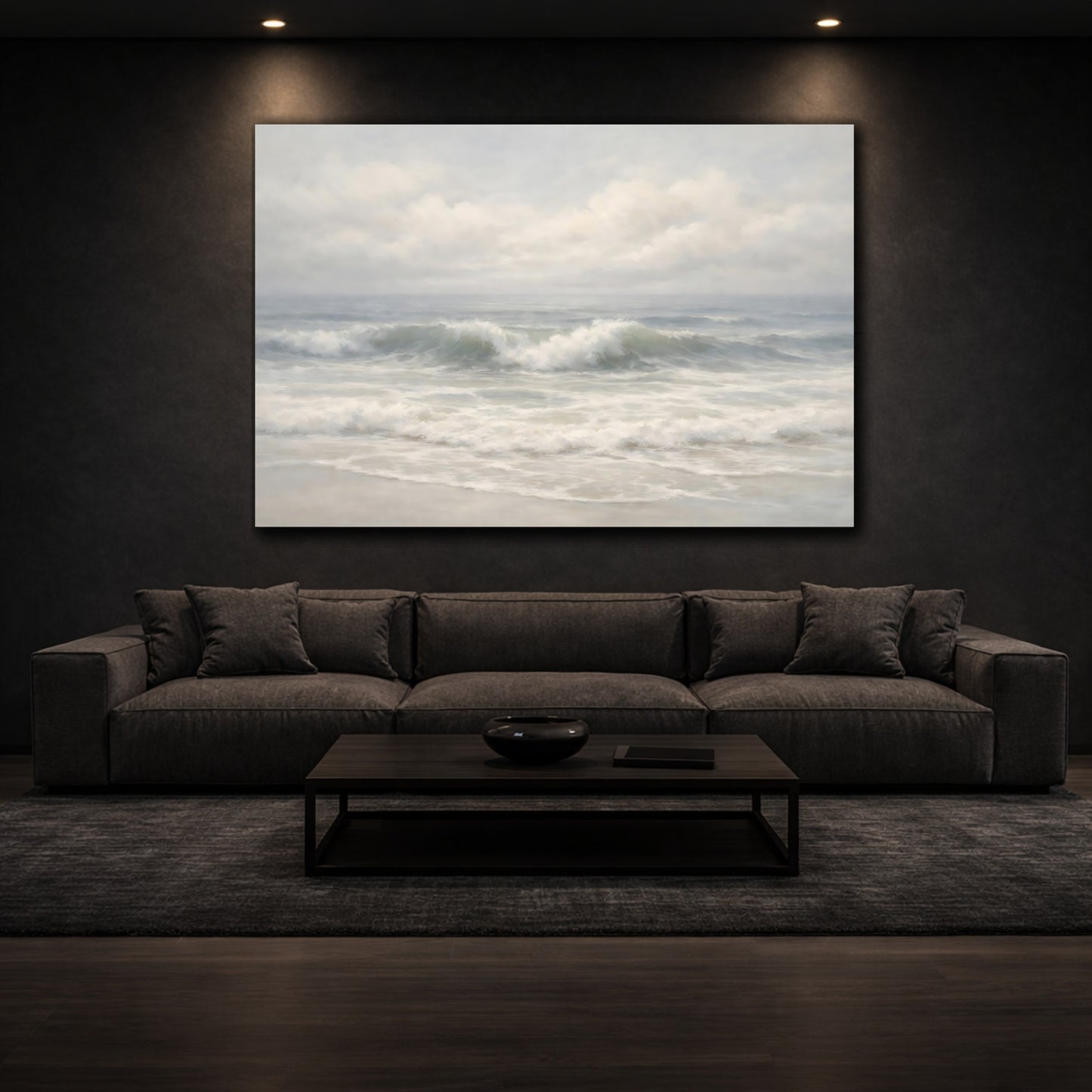 Mockup 2. Nature Ocean Waves Ocean Waves, Blue And White shown as stretched canvas wall art