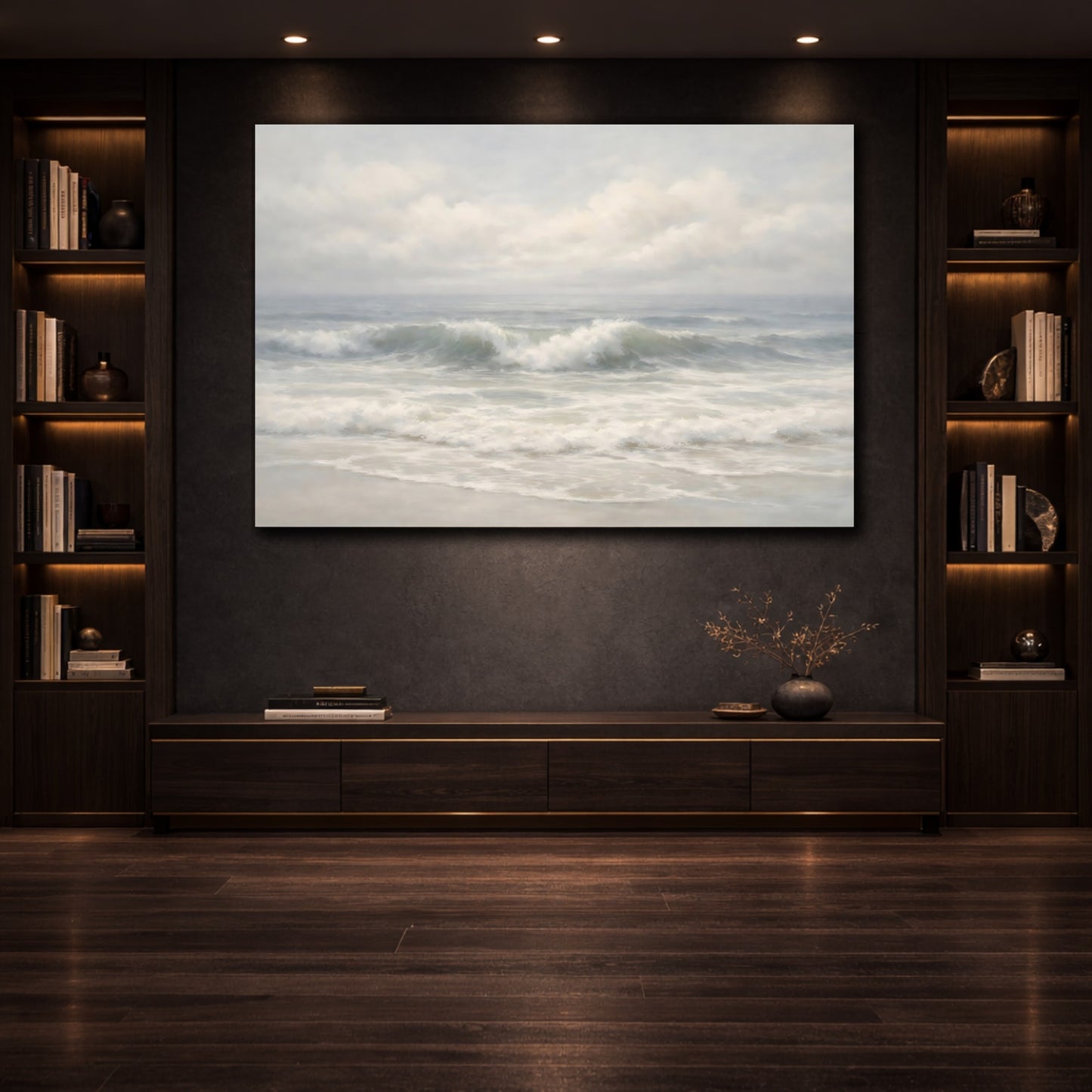 Mockup 3. Nature Ocean Waves Ocean Waves, Blue And White shown as stretched canvas wall art