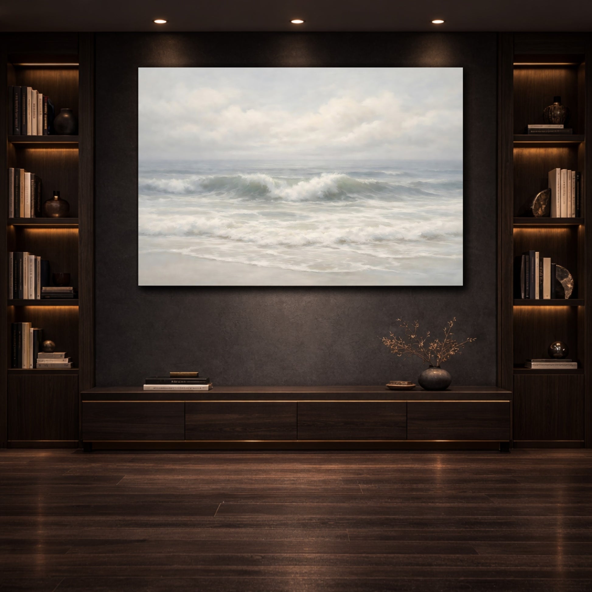 Mockup 3. Nature Ocean Waves Ocean Waves, Blue And White shown as stretched canvas wall art