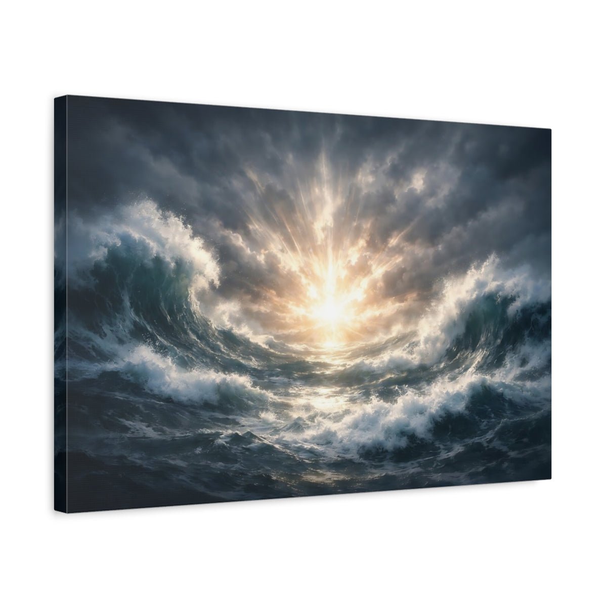 Nature Ocean Waves Stormy Blue - Canvas Wall Art Print - YesArtYes