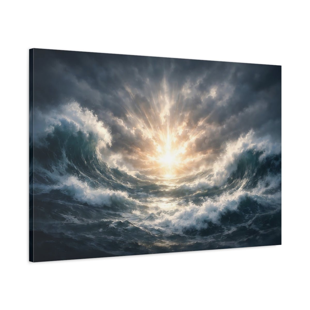Nature Ocean Waves Stormy Blue - Canvas Wall Art Print - YesArtYes