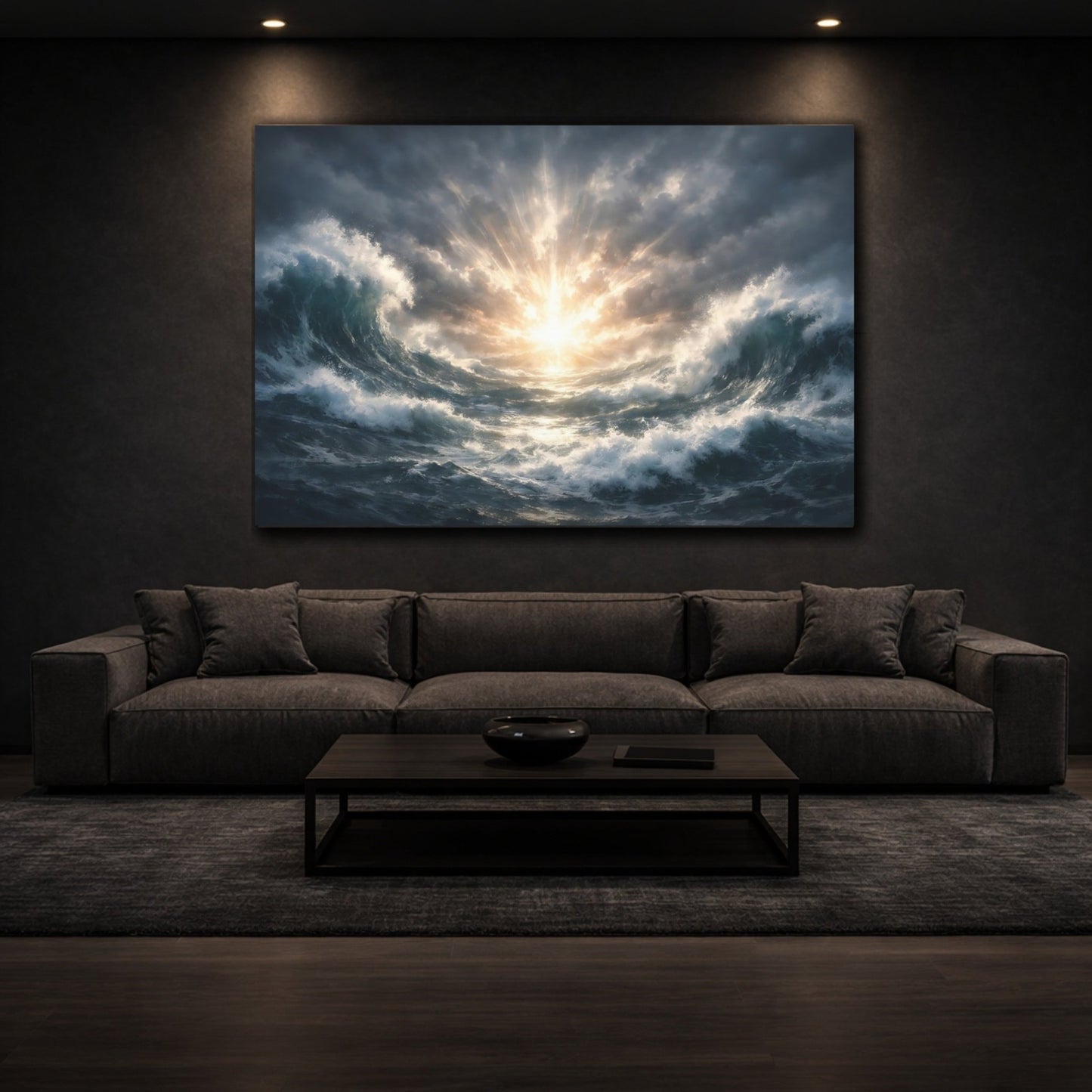 Nature Ocean Waves Stormy Blue - Canvas Wall Art Print - YesArtYes