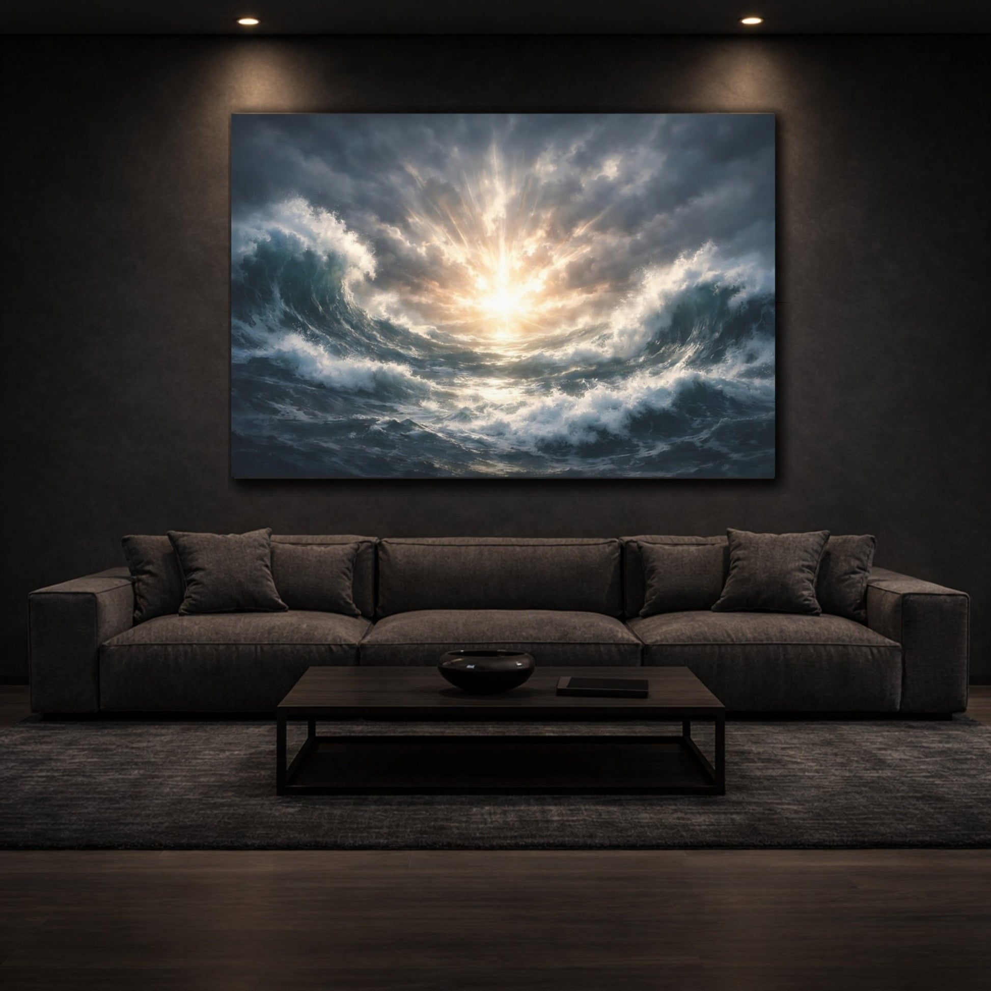 Nature Ocean Waves Stormy Blue - Canvas Wall Art Print - YesArtYes