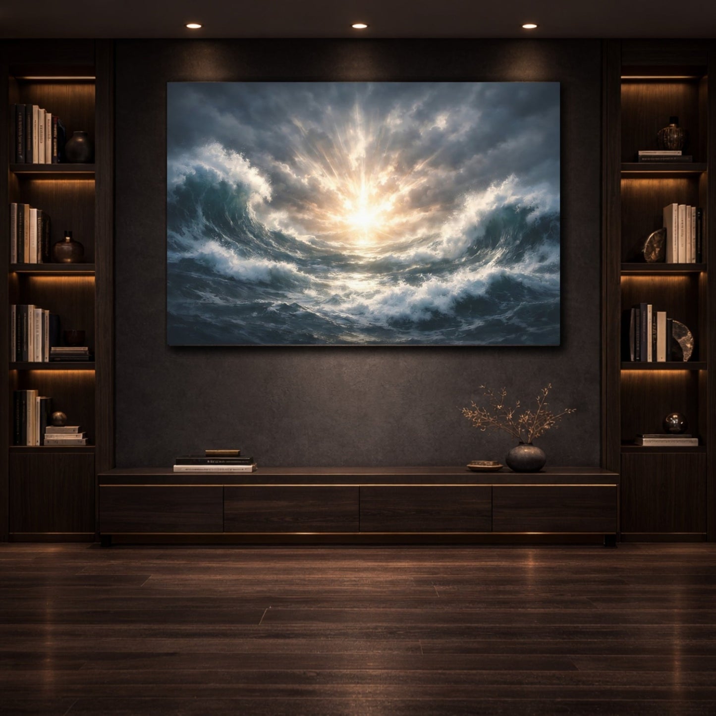 Nature Ocean Waves Stormy Blue - Canvas Wall Art Print - YesArtYes