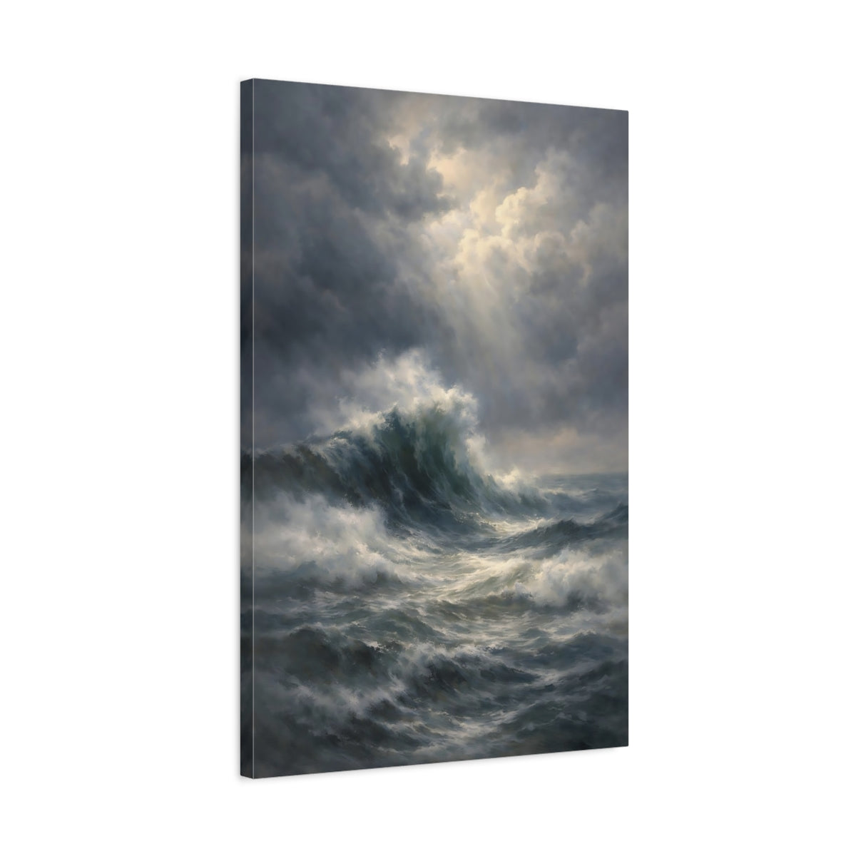 Side Mockup 2. Nature Ocean Waves Stormy Ocean shown as stretched canvas wall art