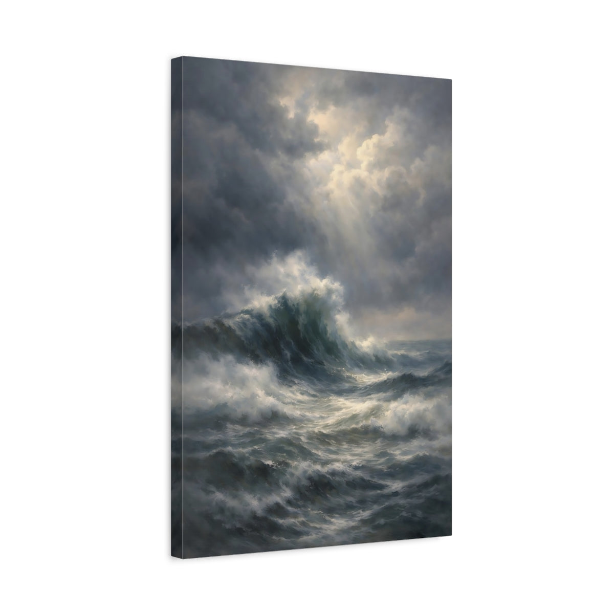 Side Mockup 3. Nature Ocean Waves Stormy Ocean shown as stretched canvas wall art