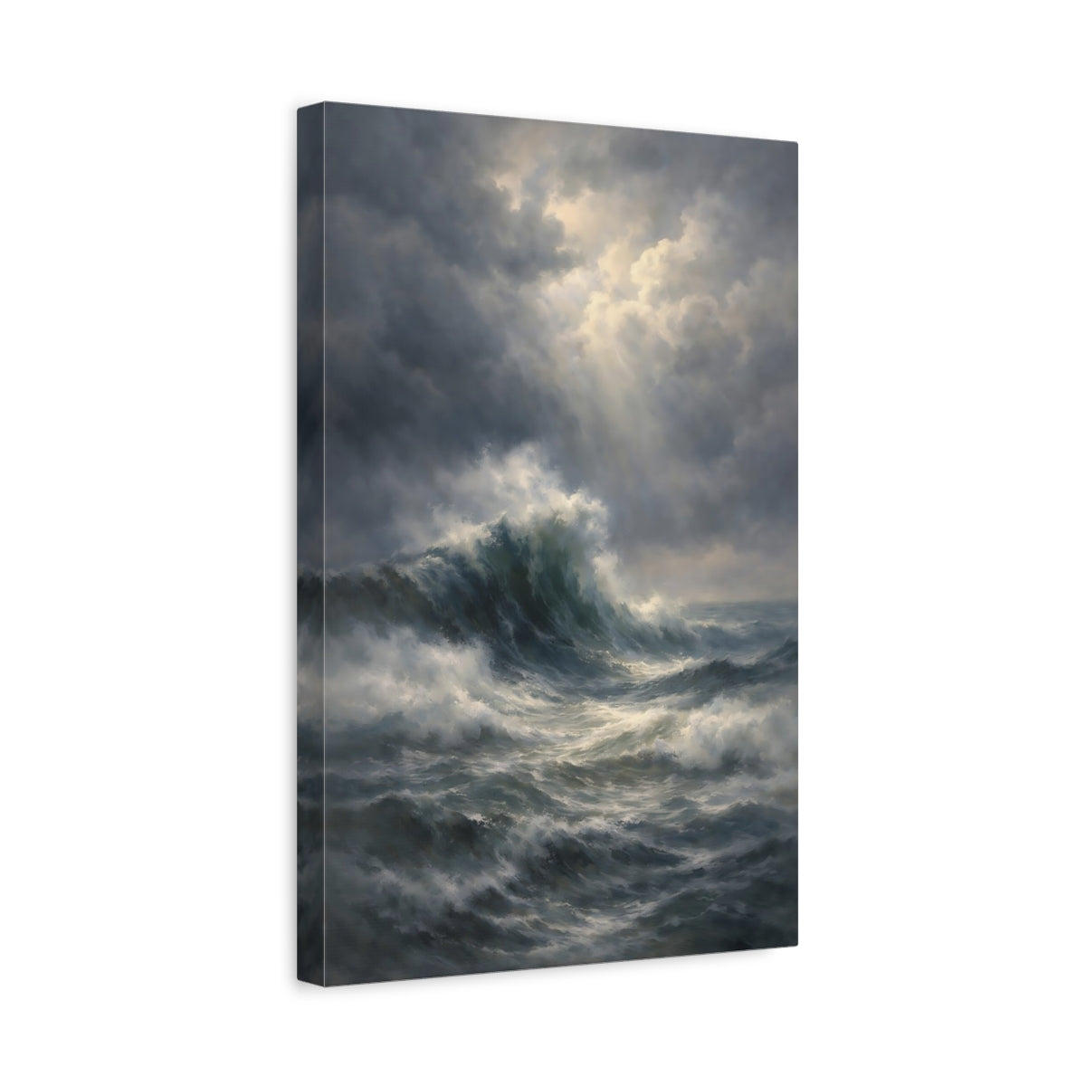 Side Mockup 4. Nature Ocean Waves Stormy Ocean shown as stretched canvas wall art