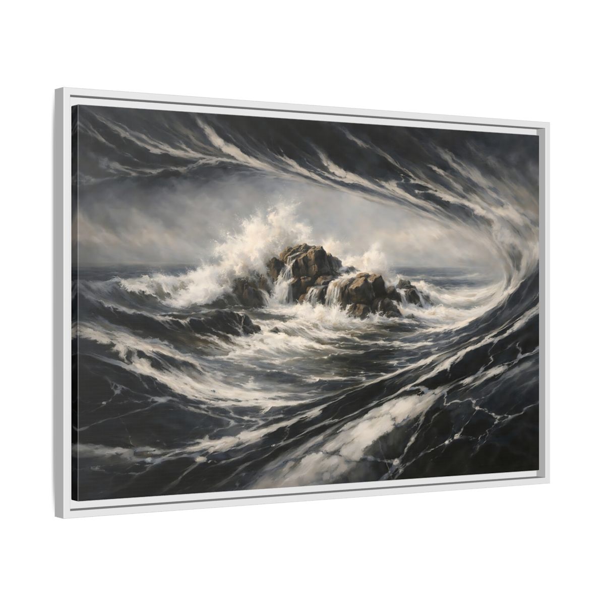 Side Mockup 8. Nature Ocean Waves Stormy Ocean shown as stretched canvas wall art