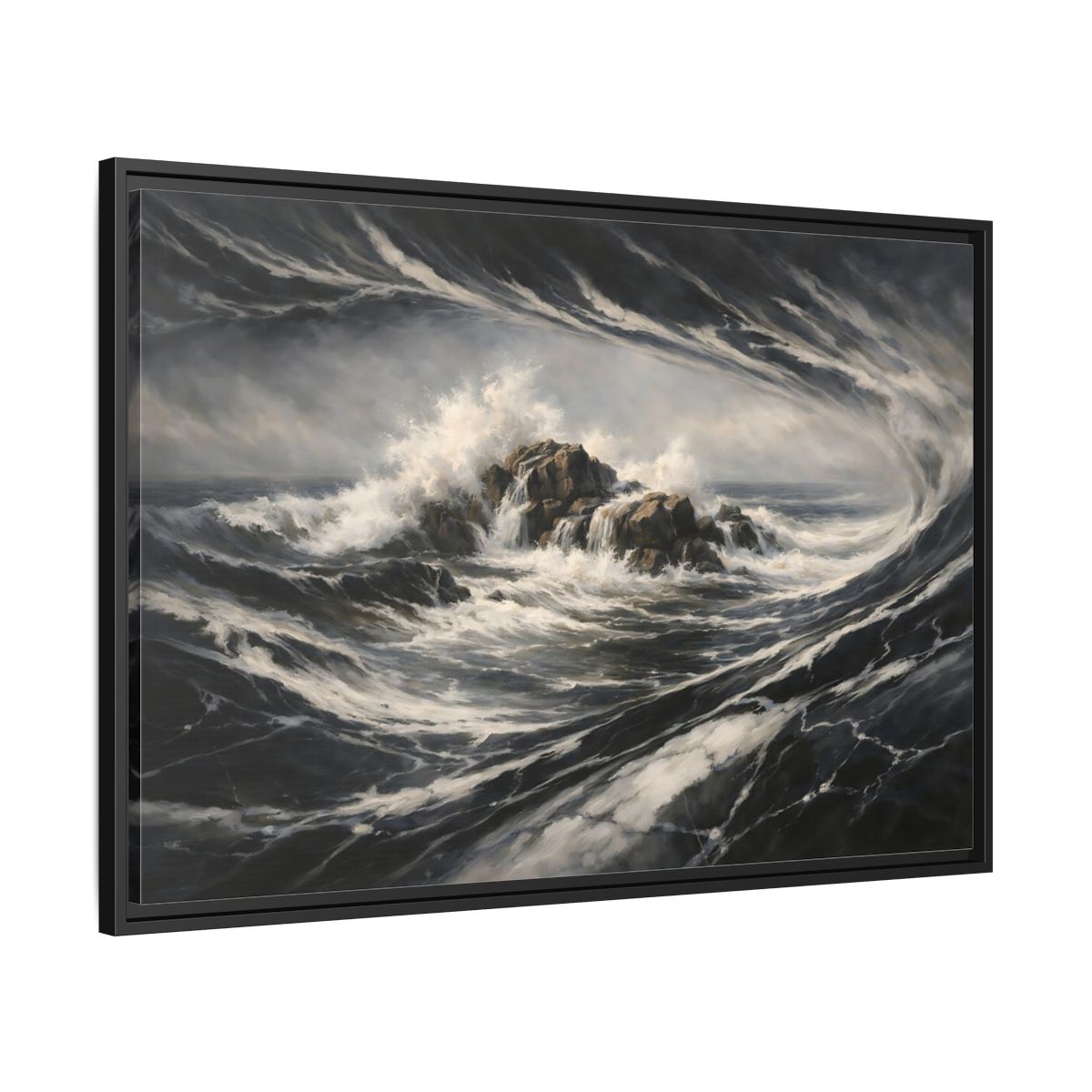 Side Mockup 13. Nature Ocean Waves Stormy Ocean shown as stretched canvas wall art