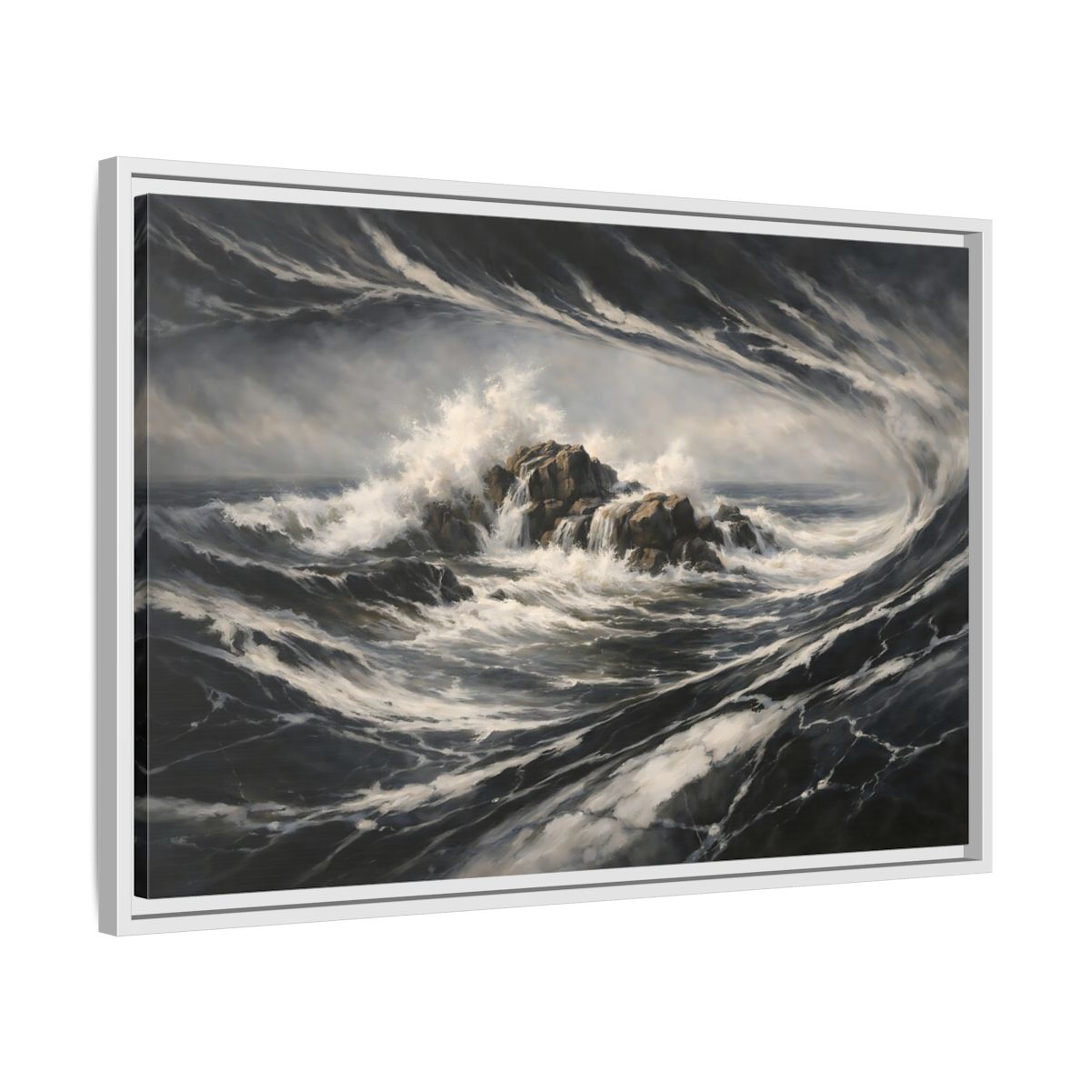 Side Mockup 10. Nature Ocean Waves Stormy Ocean shown as stretched canvas wall art