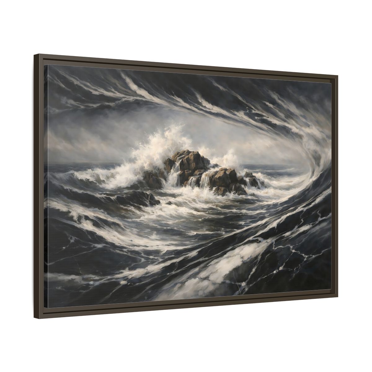Side Mockup 9. Nature Ocean Waves Stormy Ocean shown as stretched canvas wall art