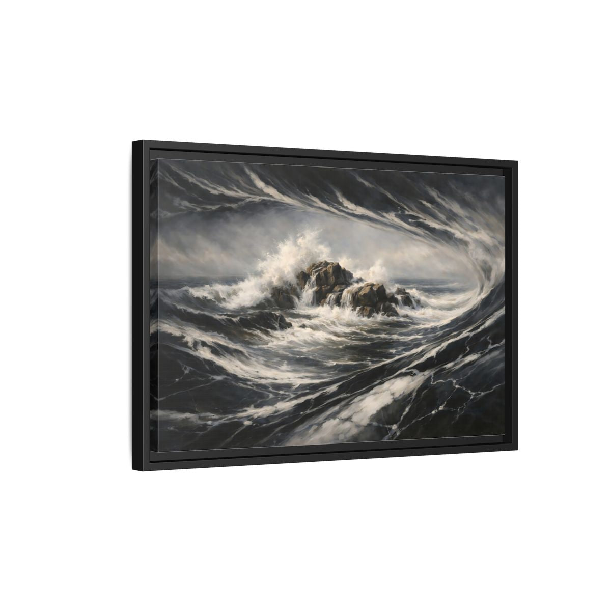 Side Mockup 3. Nature Ocean Waves Stormy Ocean shown as stretched canvas wall art