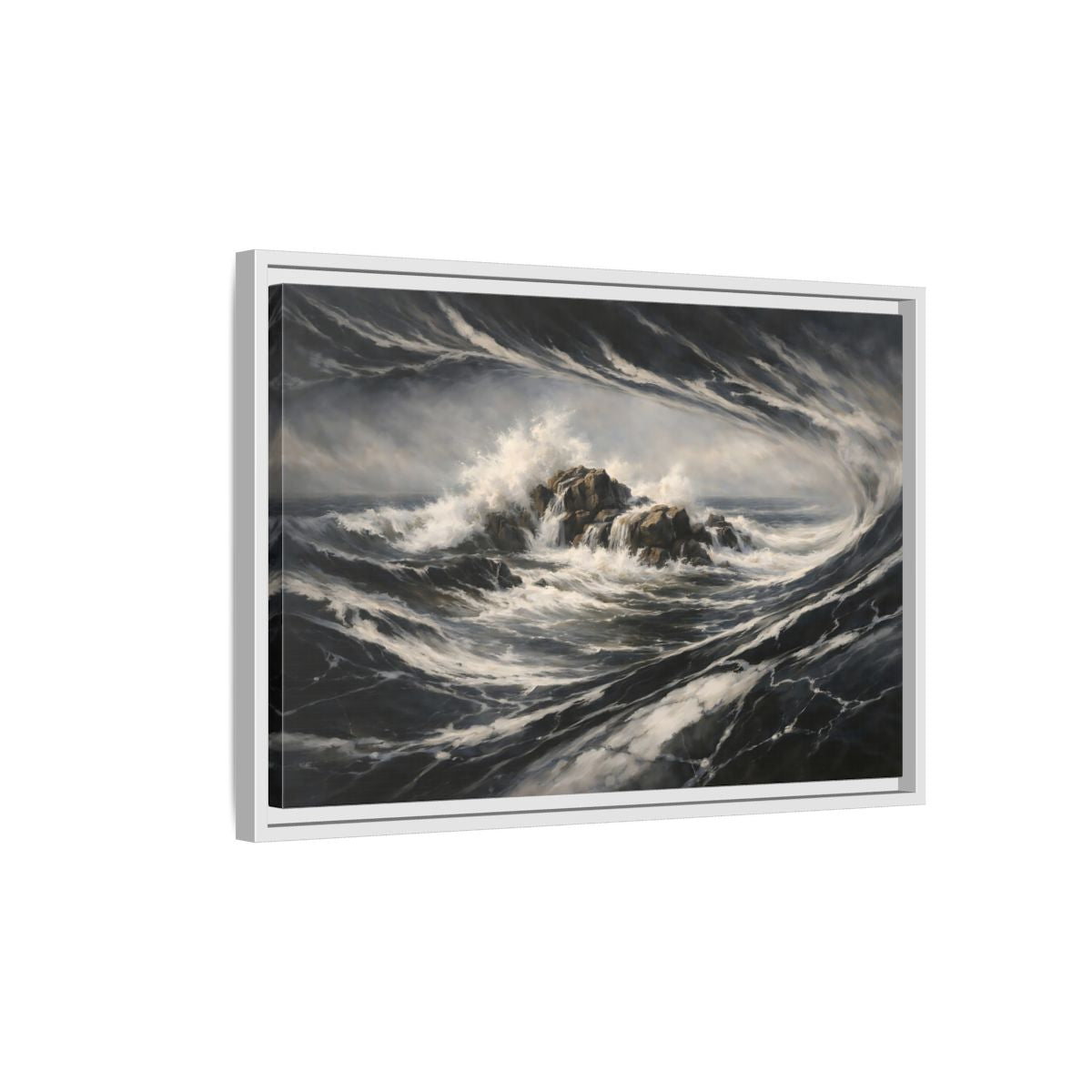 Side Mockup 1. Nature Ocean Waves Stormy Ocean shown as stretched canvas wall art