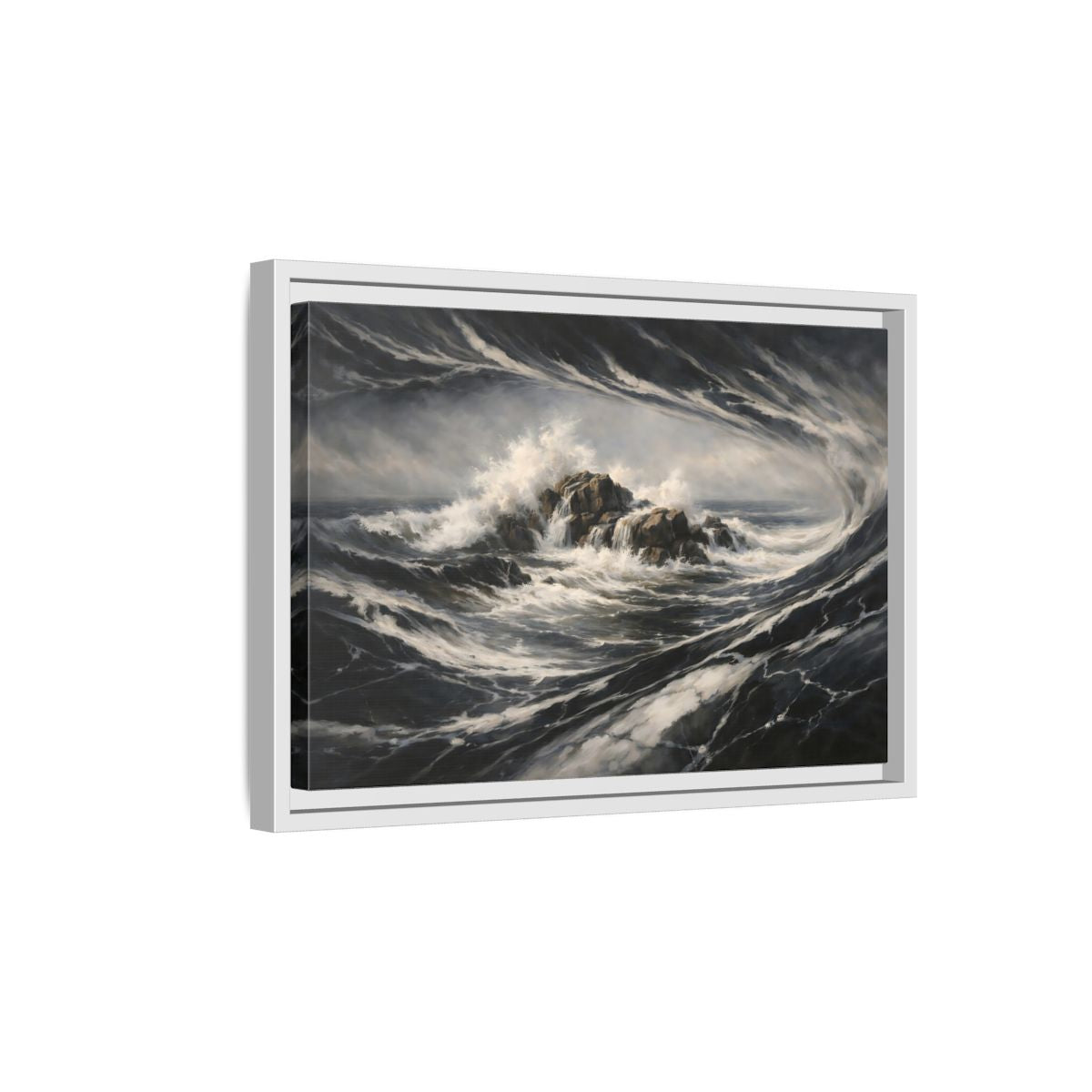 Side Mockup 4. Nature Ocean Waves Stormy Ocean shown as stretched canvas wall art