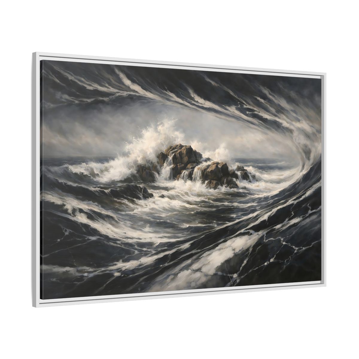 Side Mockup 7. Nature Ocean Waves Stormy Ocean shown as stretched canvas wall art