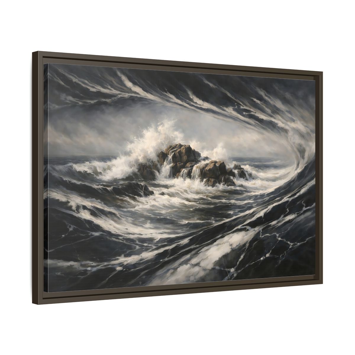Side Mockup 11. Nature Ocean Waves Stormy Ocean shown as stretched canvas wall art