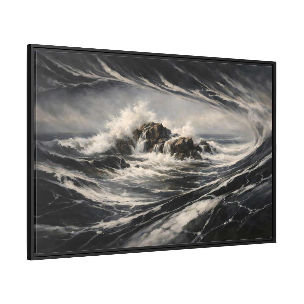 Side Mockup 12. Nature Ocean Waves Stormy Ocean shown as stretched canvas wall art